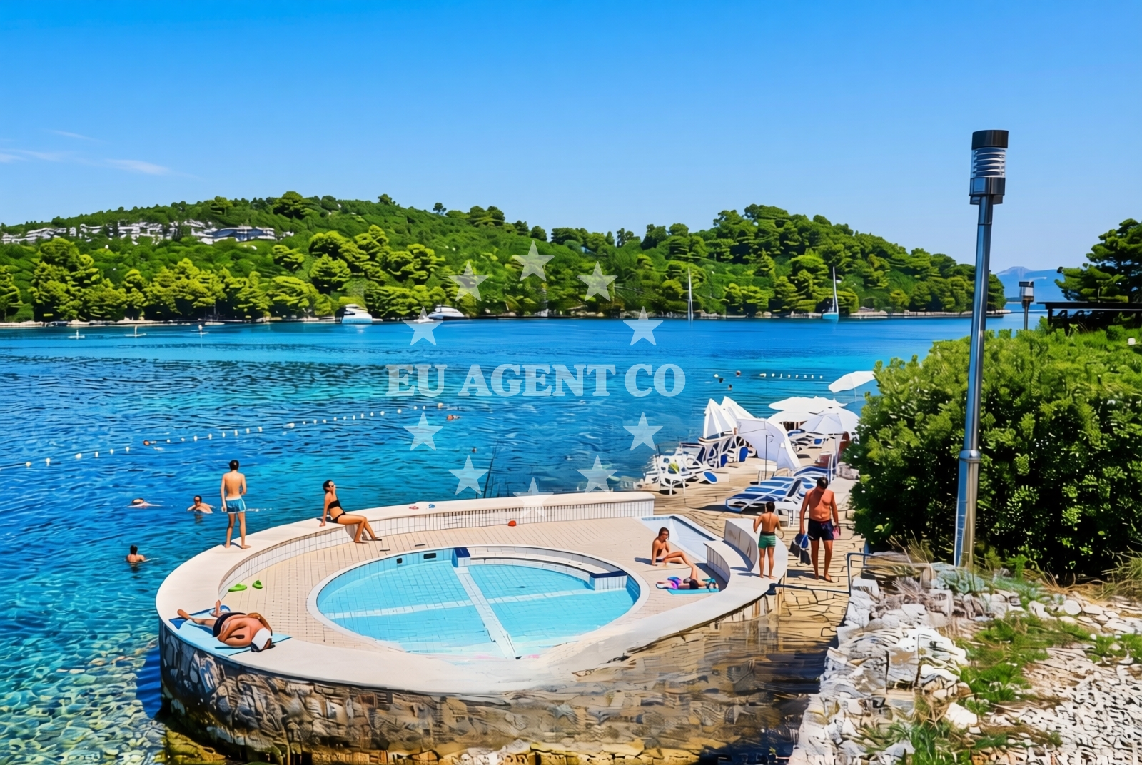 Close-up of mooring buoys and stern-lines at Mljet's southern quay