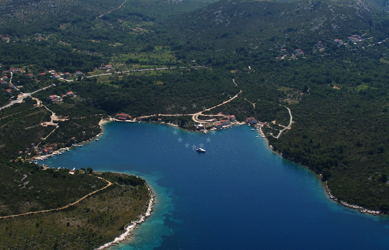 Slano Quay with mooring lines in South Dalmatia, Croatia