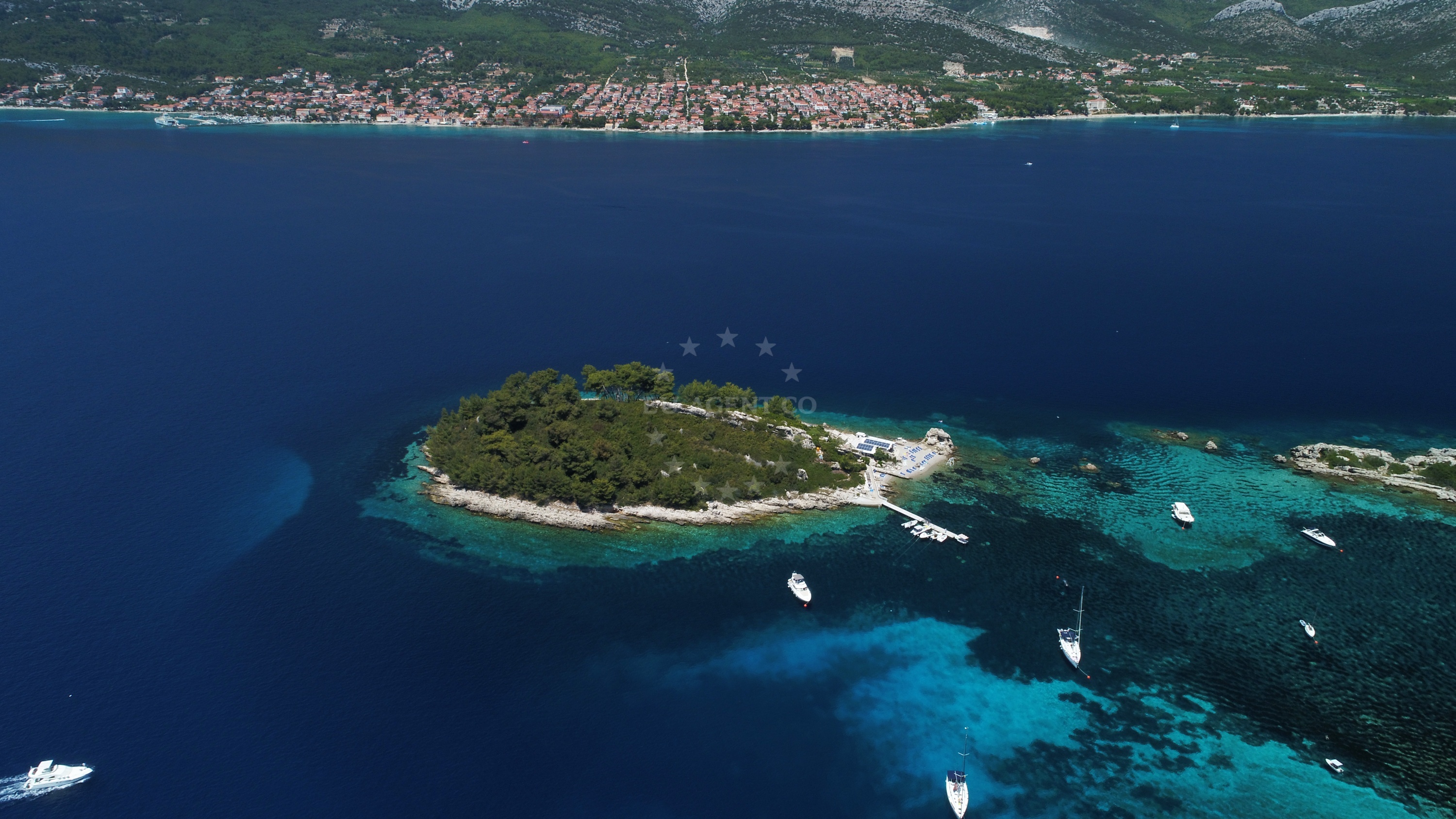 Natural lagoon with buoy field at Moro Restaurant, Stupe Island