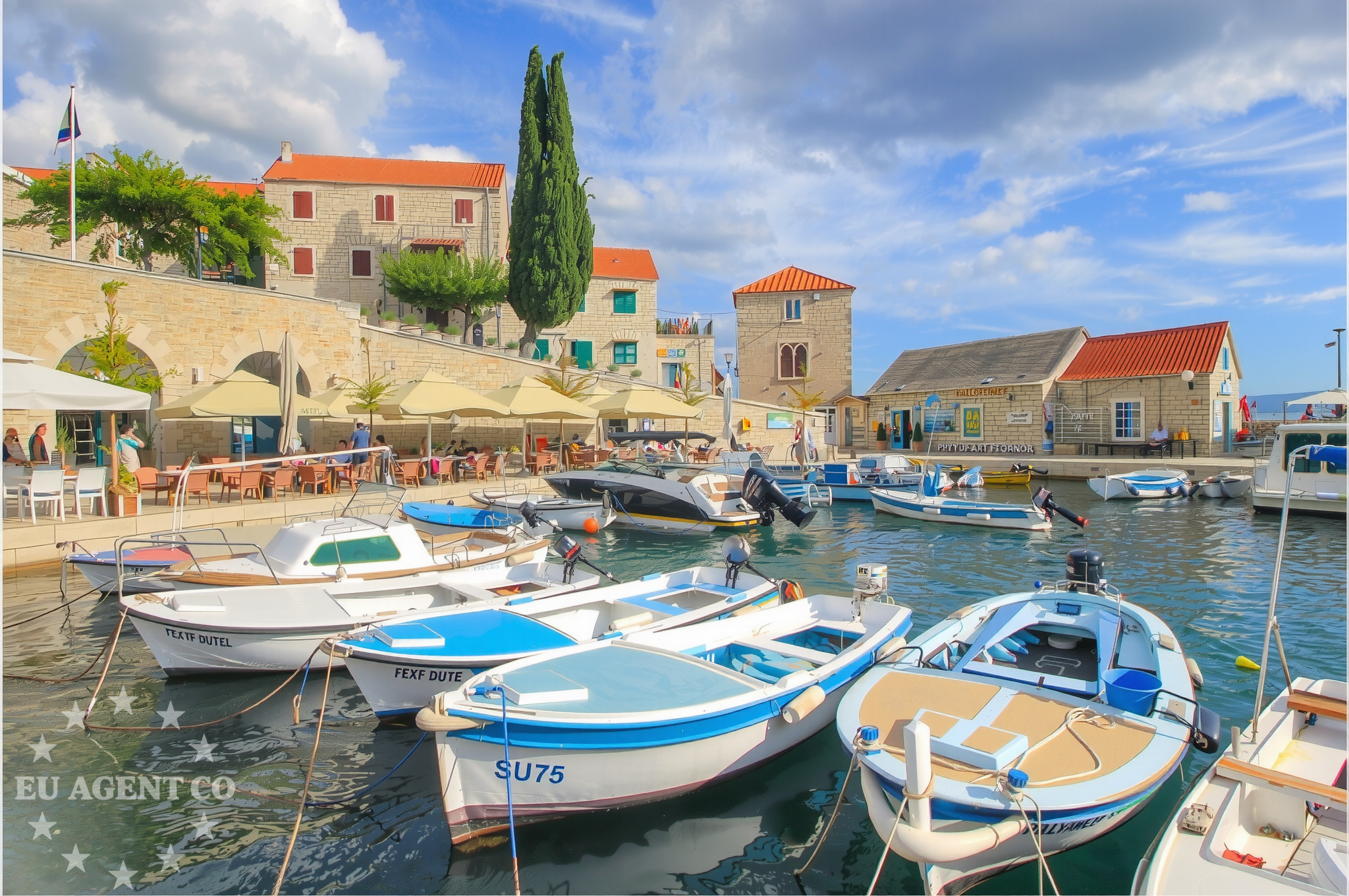 Riva Beach in Bol, Brač, Central Dalmatia, Croatia near fuel station