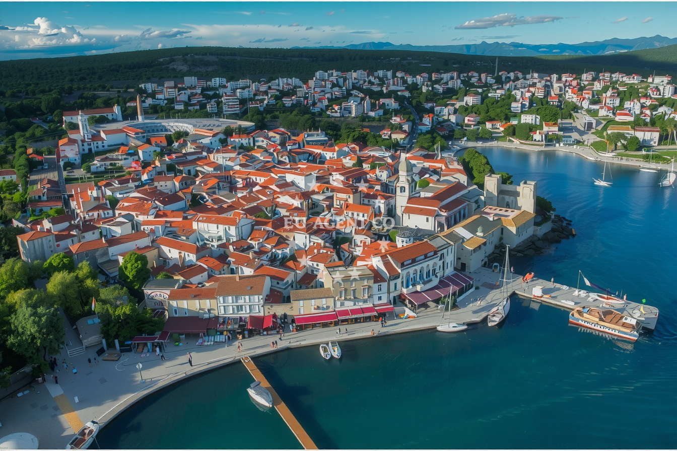 Coastal view of Krk with nearby marinas and anchorages