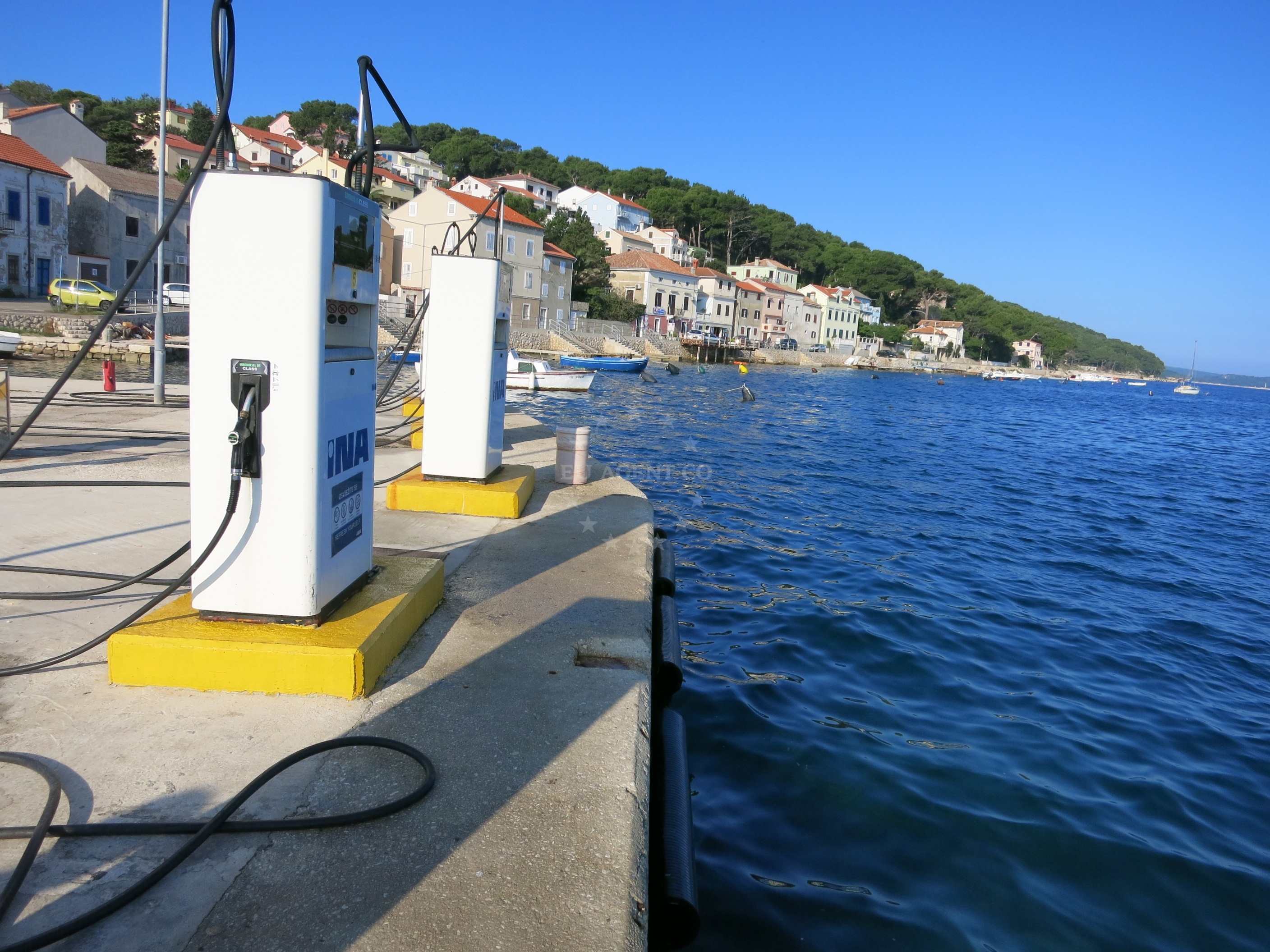 Fuel pumps at Ina station, Mali Lošinj, Croatia near marina and harbor