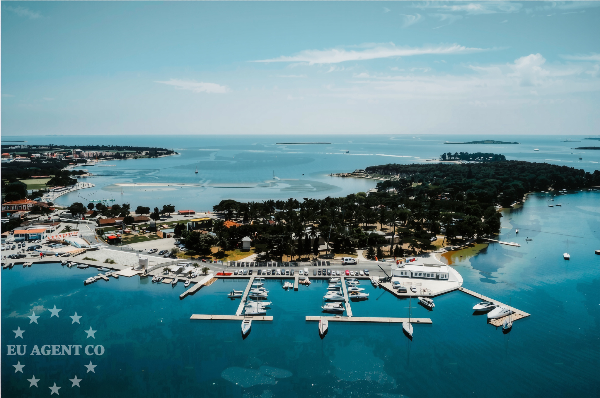Nautical view of Medulin Harbour with nearby fuel station and marinas