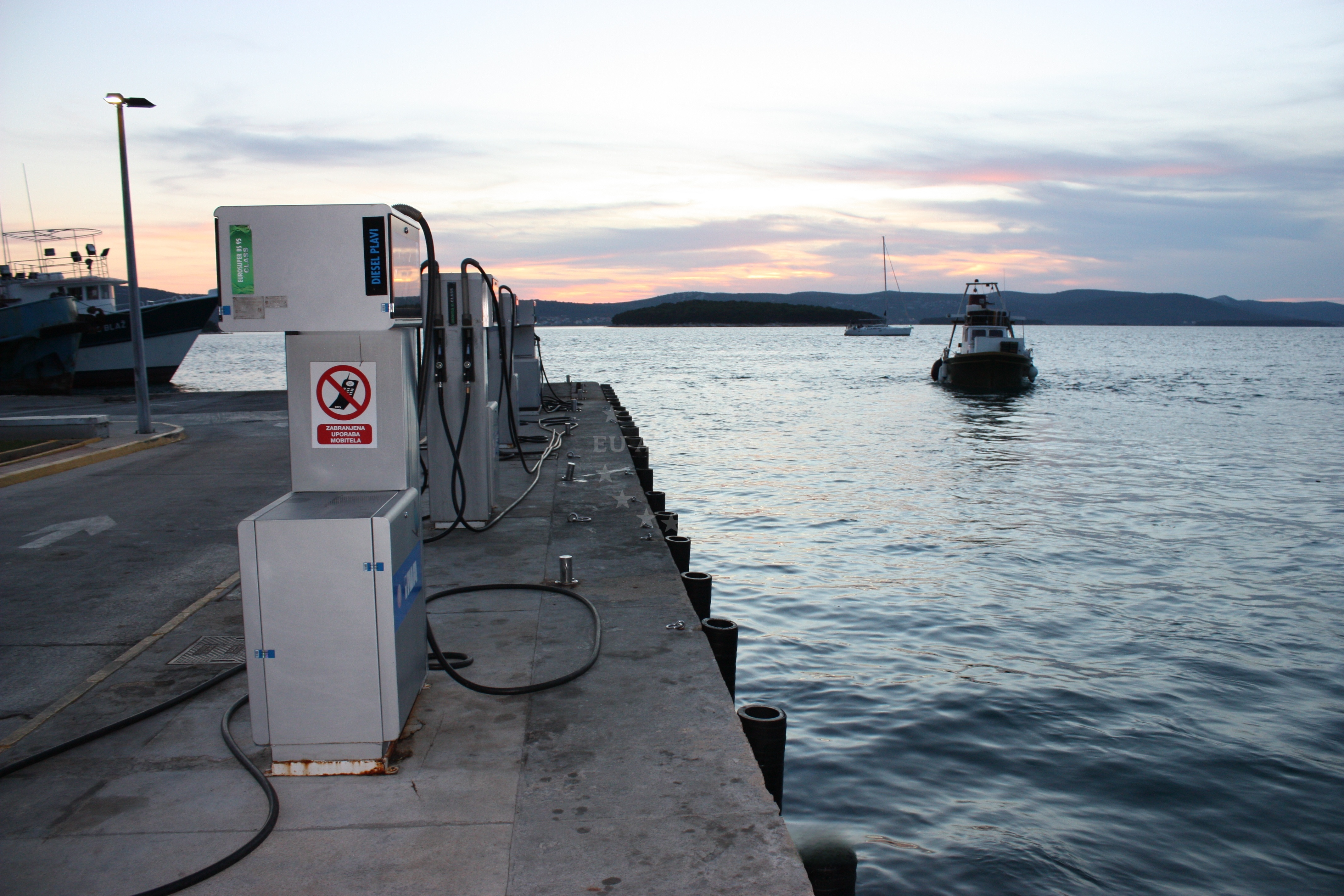Ina Fuel Station, Biograd na Moru, Croatia - Marine diesel pump with Adriatic Sea view