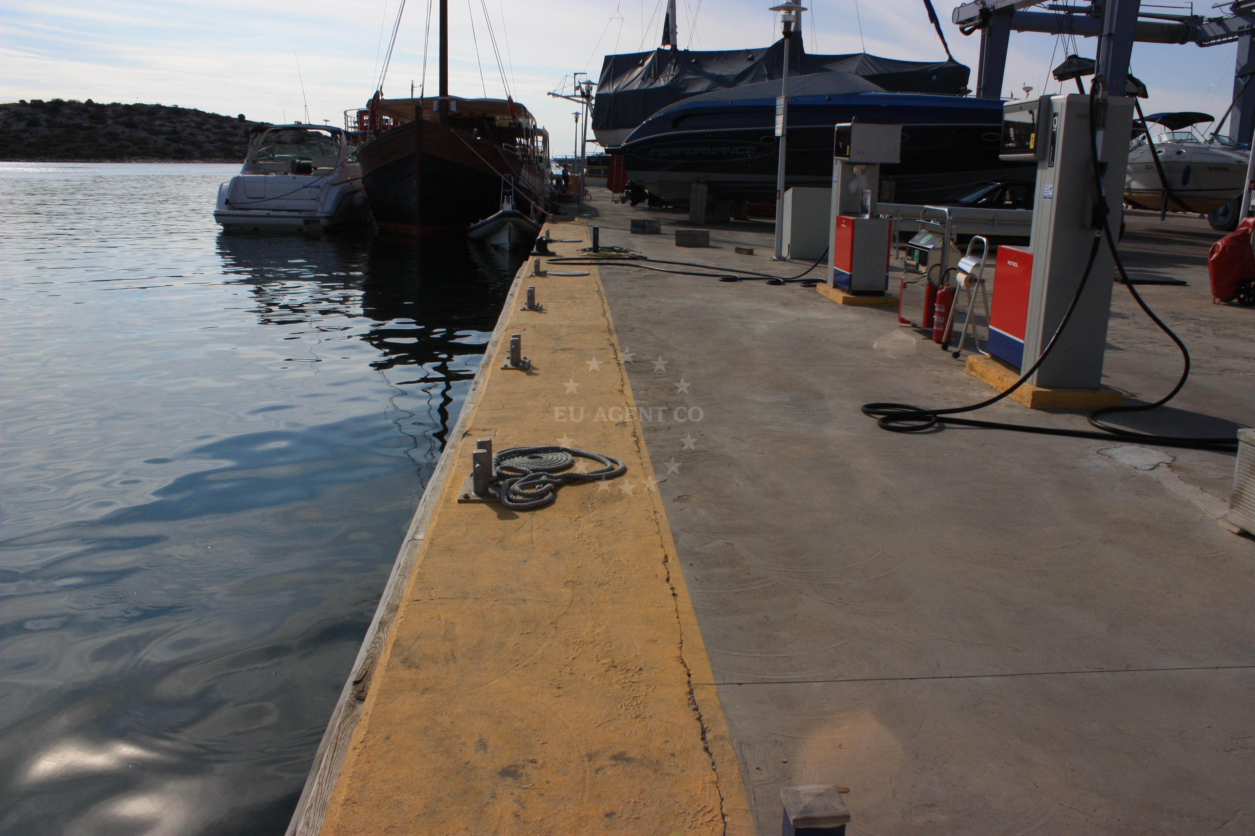 Fuel station with Marina Tribunj in the background, North Dalmatia, Croatia