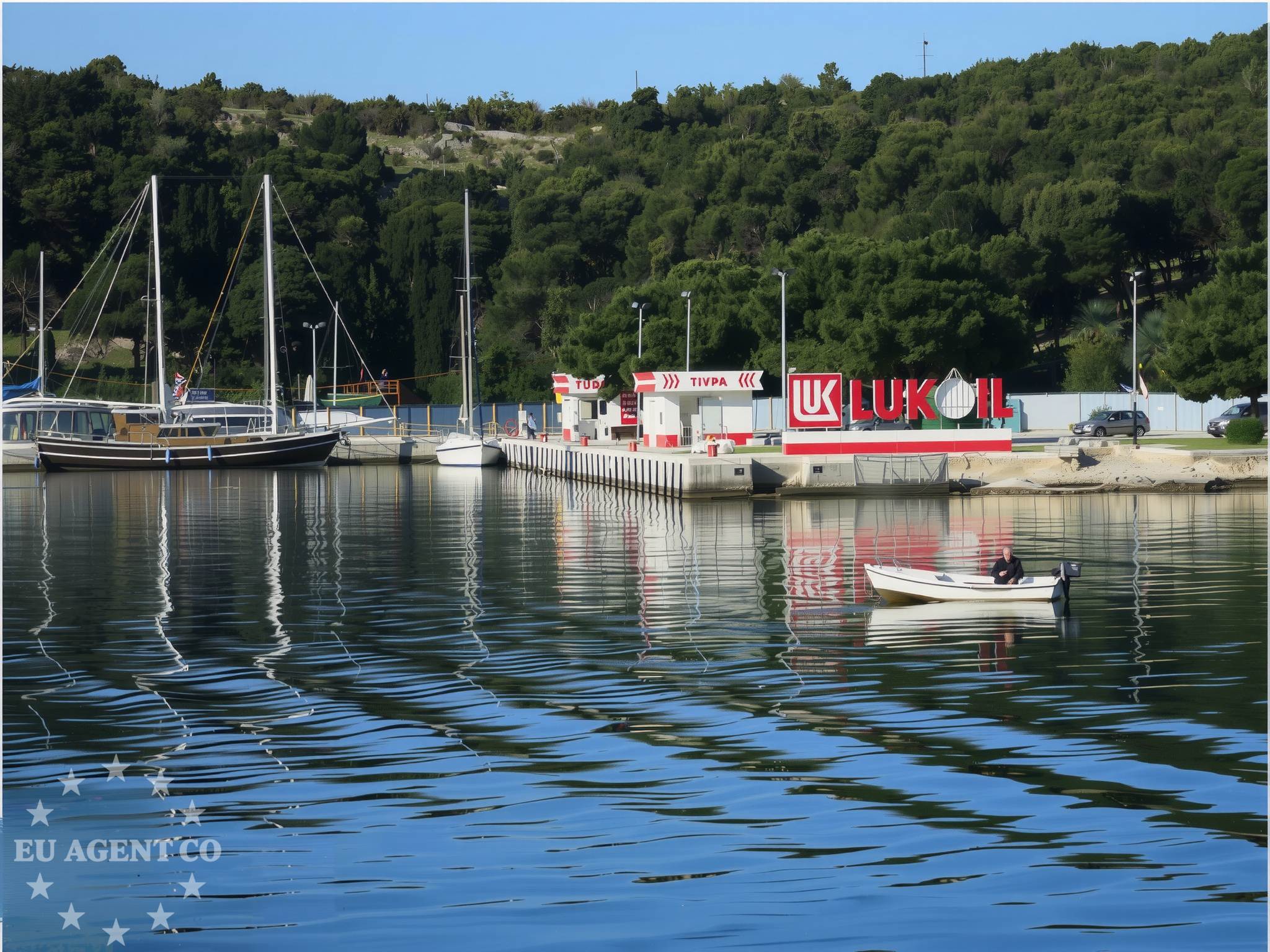 Fuel station in Drace, South Dalmatia, Croatia with Adriatic Sea view