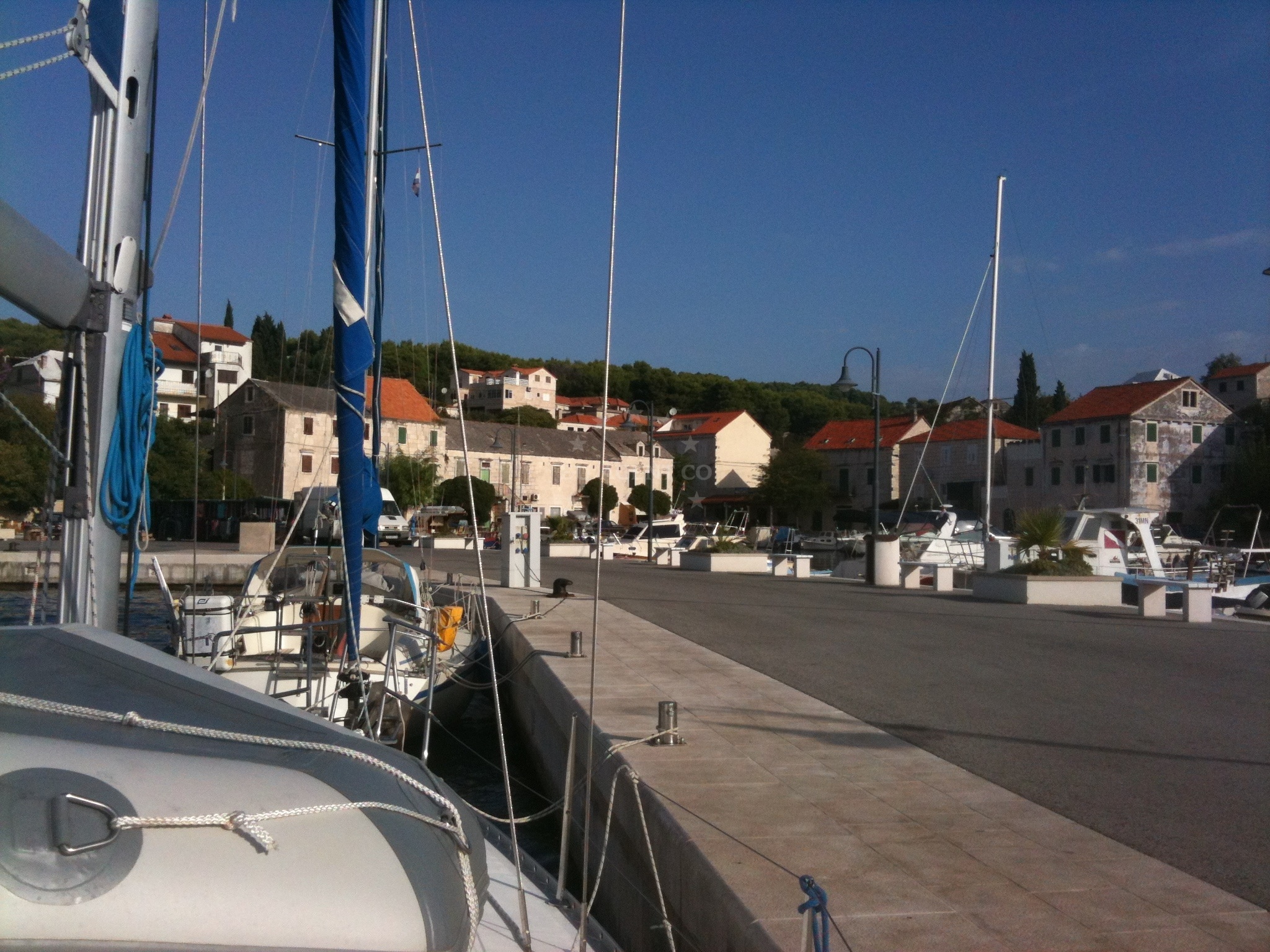 Harbor view toward Selca village and Brač Island coastline