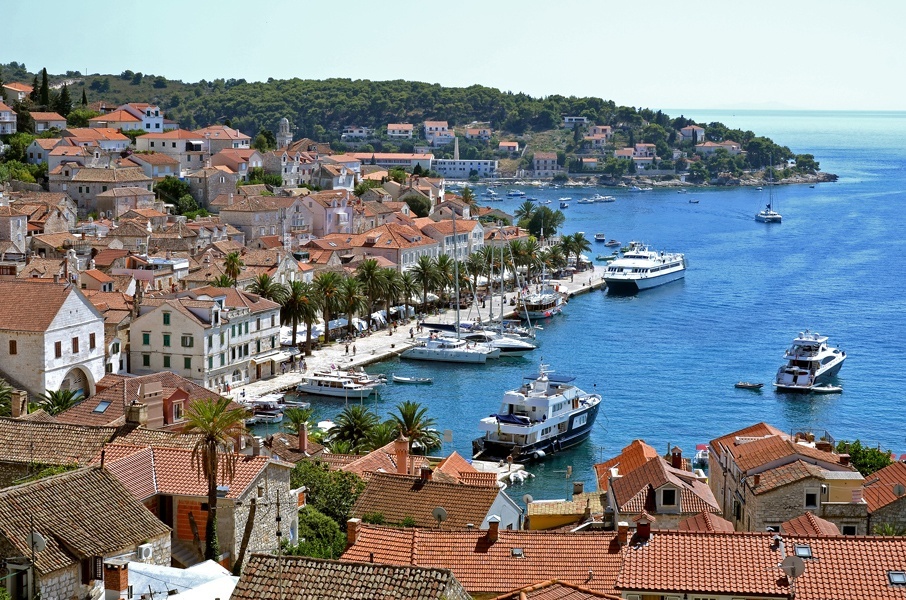 Lively nightlife scene in Hvar town near the harbor