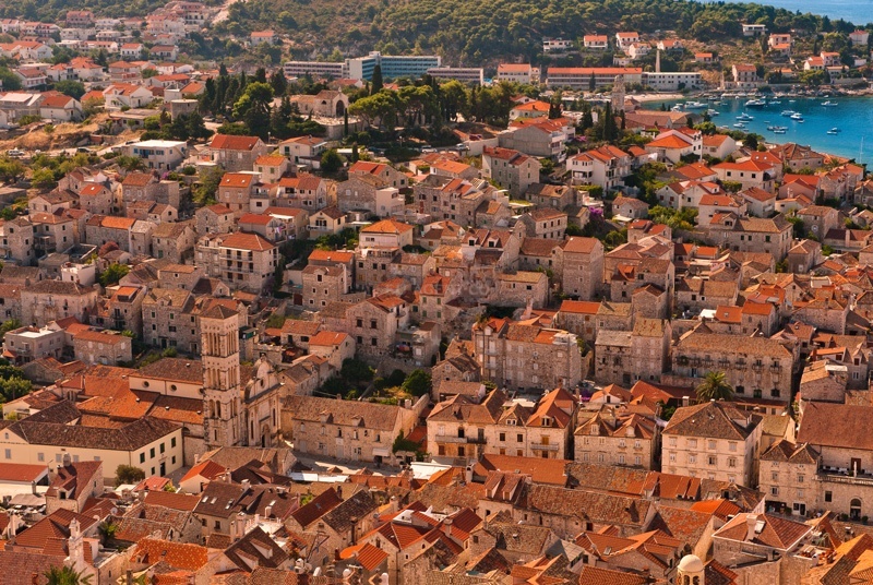 View of Hvar Harbour from the castle overlooking the town