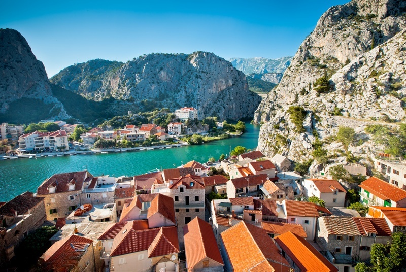 View of Omis Harbour from the mountainous backdrop