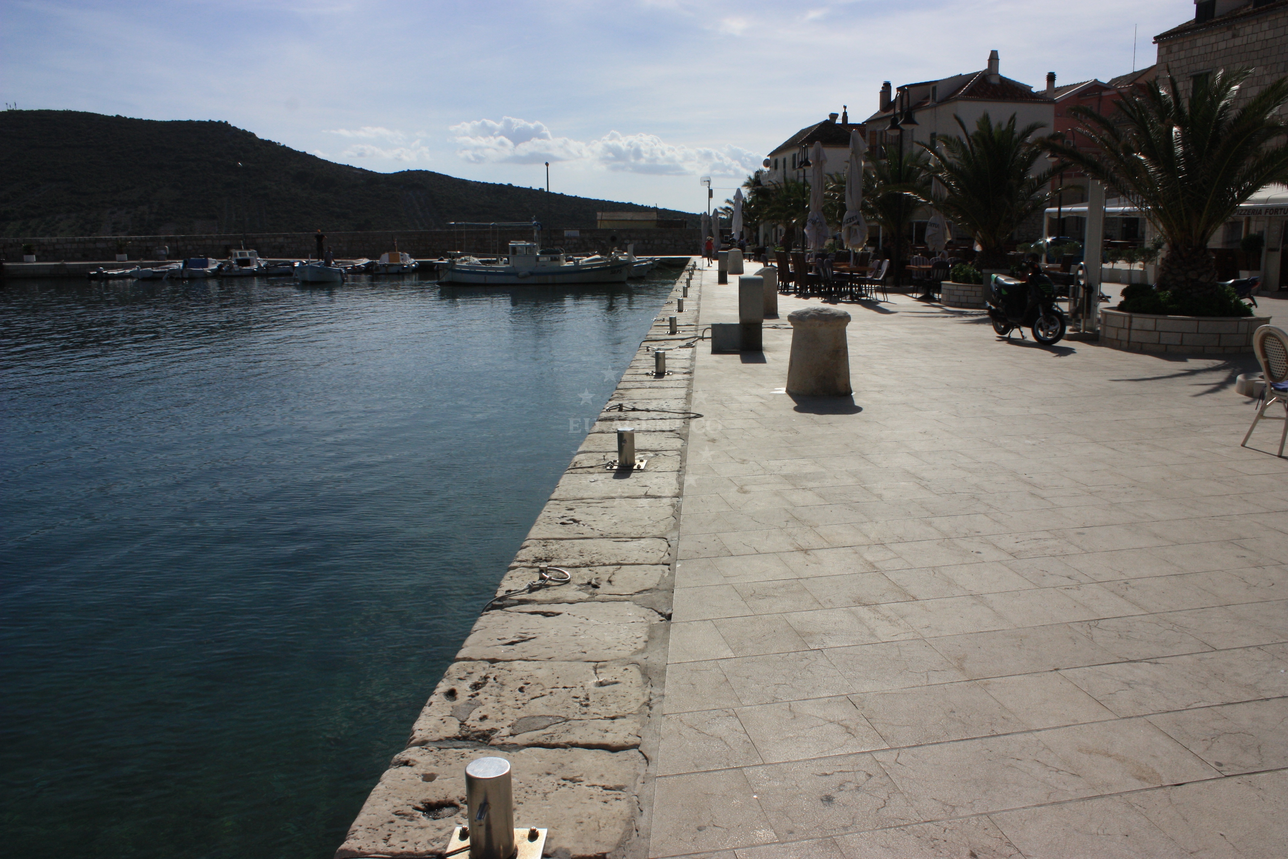 View of the dam connecting Primošten island to the mainland