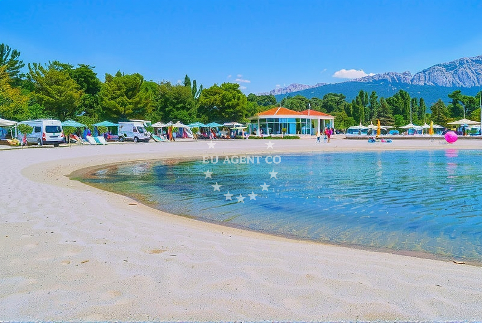 Stobrec Jug Beach with white sand and turquoise sea