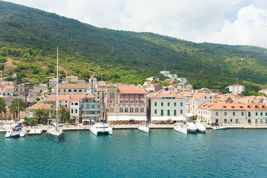 View of Komiza village and nearby beaches