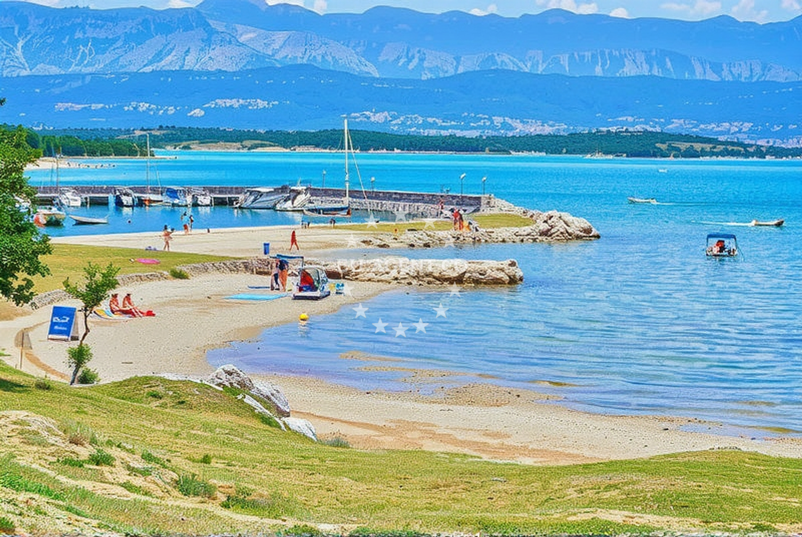 Cizici Harbour on the island of Krk, Croatia with small vessels berthed in the shallow waters