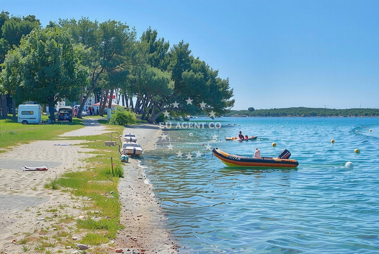 Salbuni Harbour in Pula, Croatia with local boats moored near the breakwater