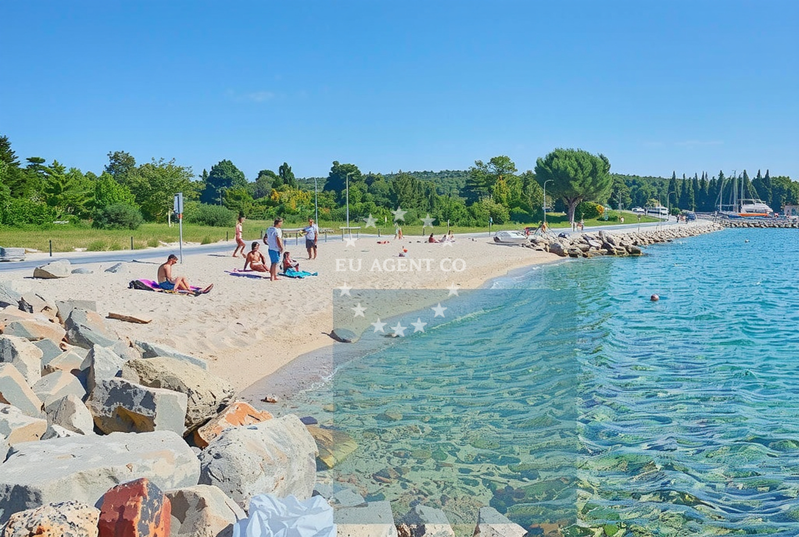 Shallow waters near Salbuni Harbour with nearby Pula Beach