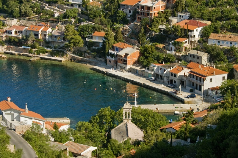 Starigrad Harbour, Croatia: Moorings and nearby Adriatic coastline.