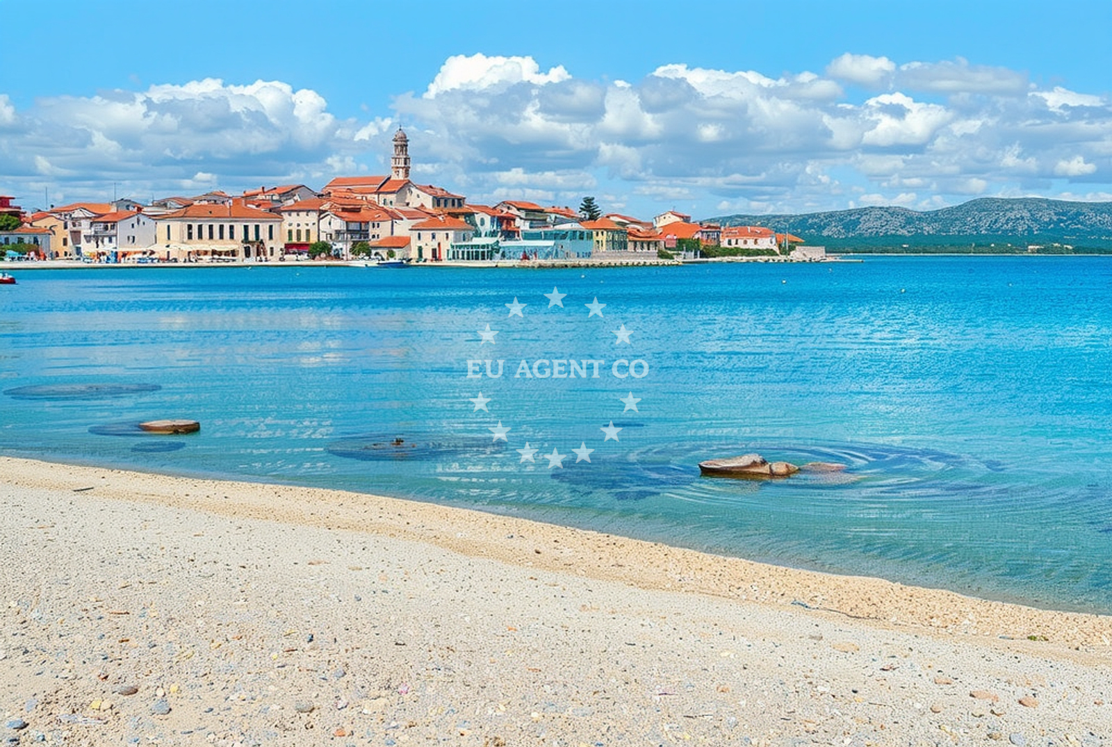 Betina Harbour in Murter, Croatia with yachts moored in the inner basin