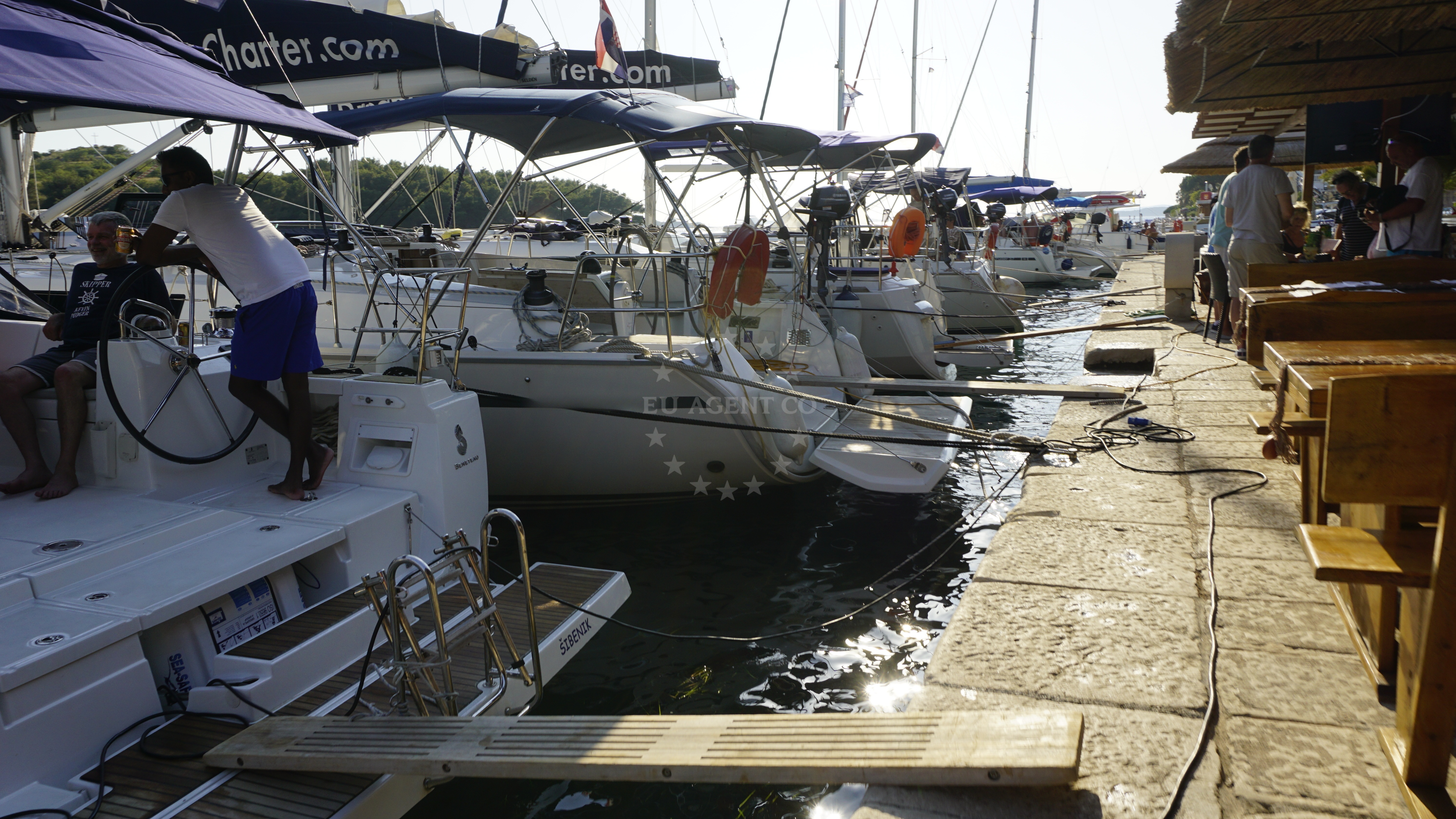 Yacht mooring lines and harbor safety signage