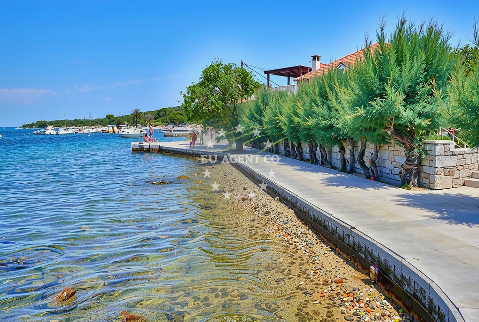Beaches near Muline Harbour, Ugljan Island, Croatia with clear waters and rocky shoreline