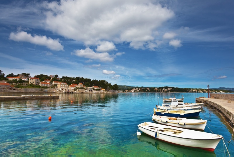Natural harbor in Lumbarda with views of Korčula's coastline