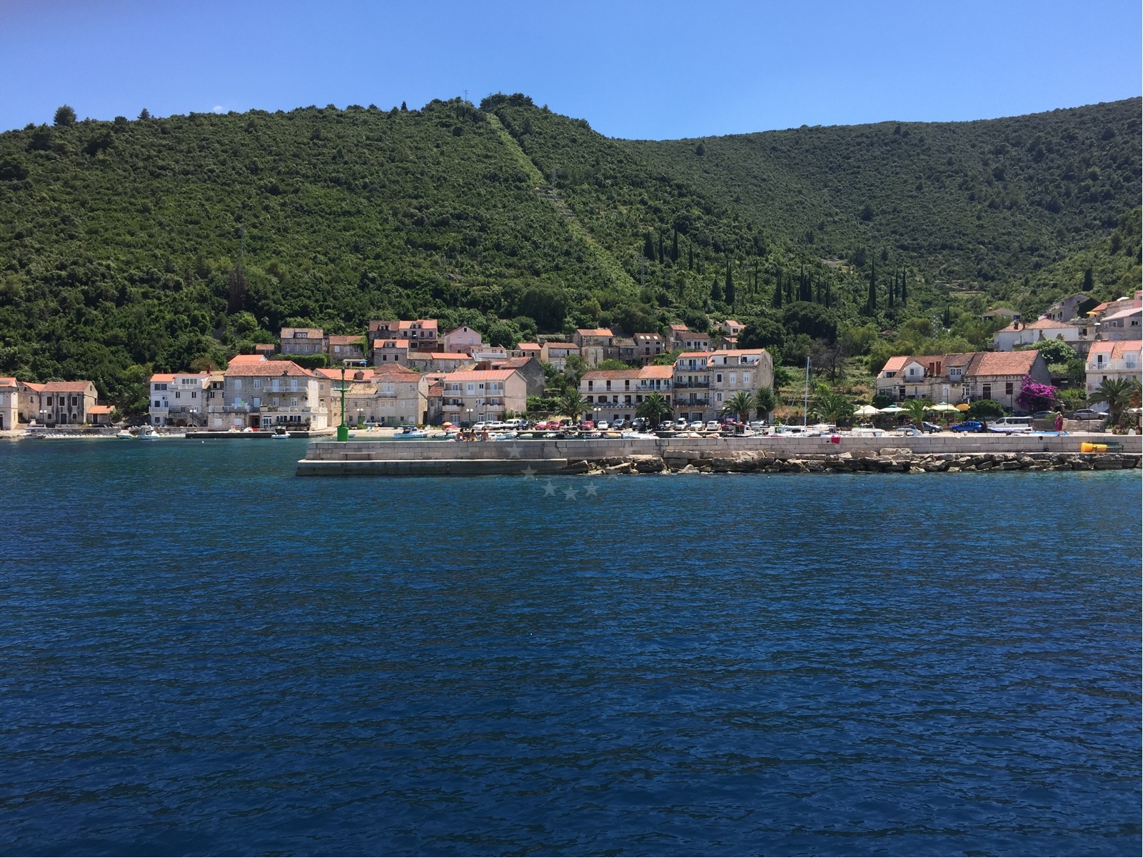 Sheltered harbor with mooring facilities