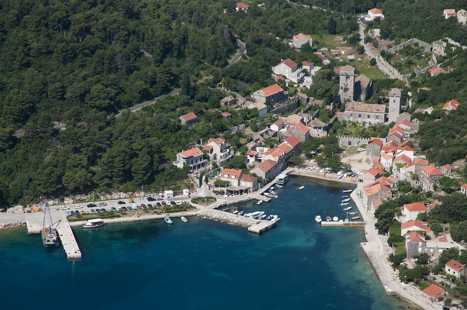 Sudurad Harbour, Šipan Island, Croatia – mooring lines and yachts