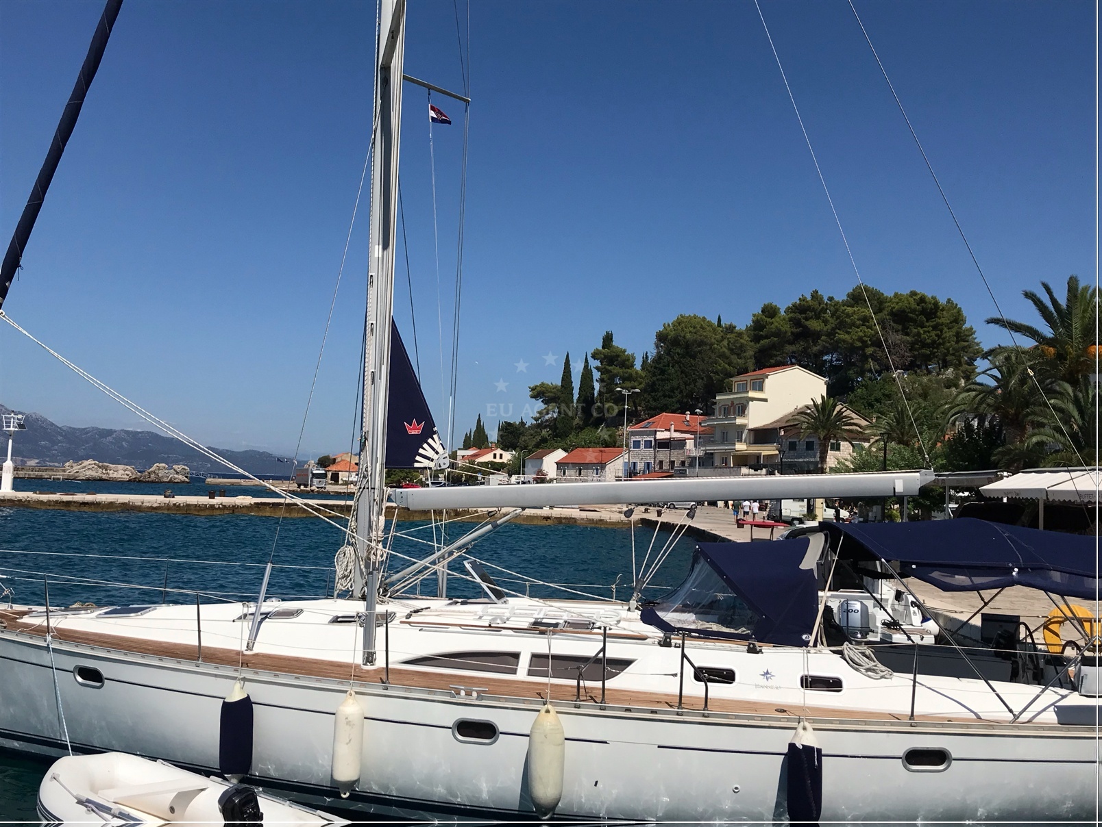 Mooring lines and jetty in Trpanj Harbour