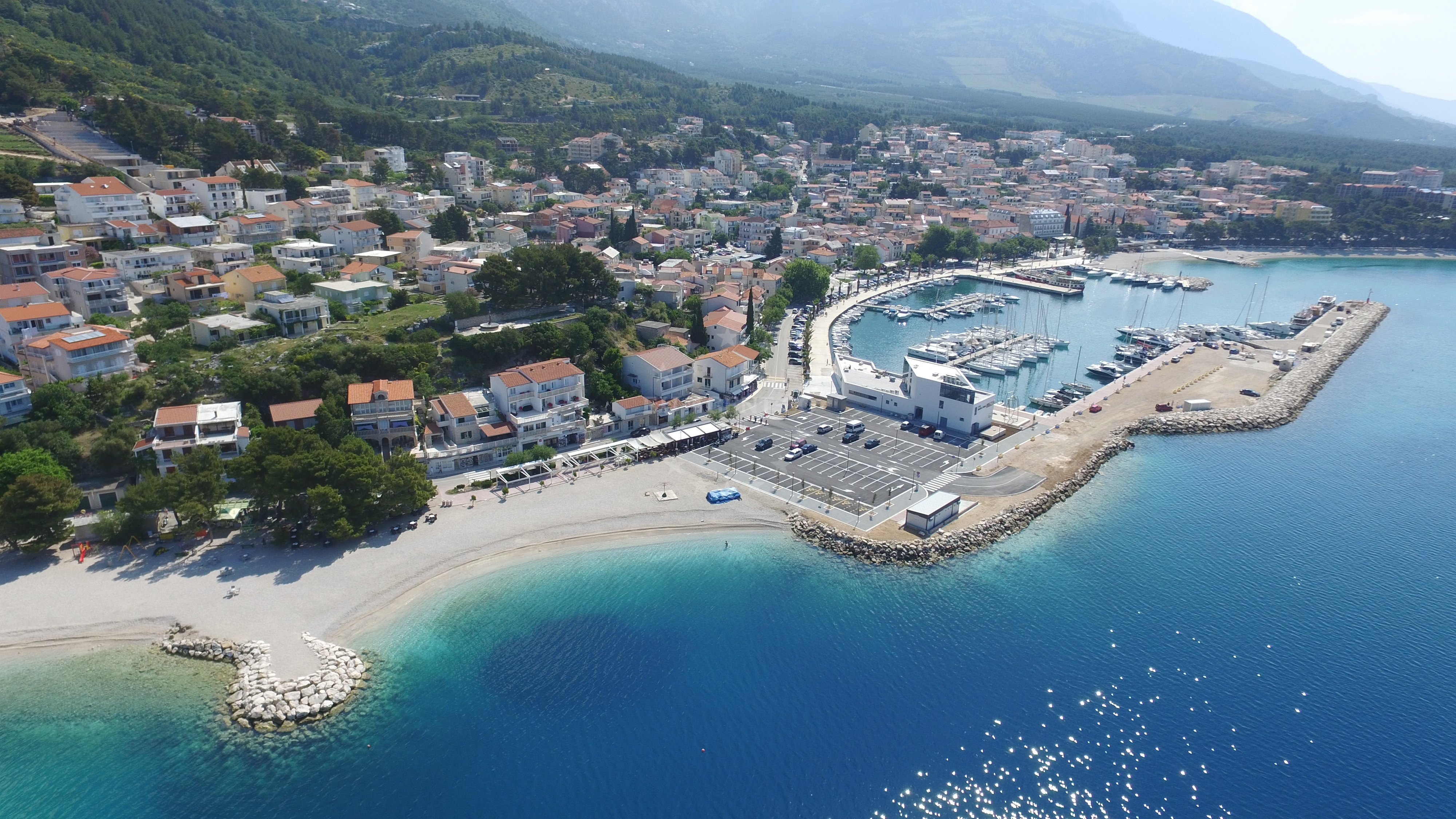 Marina Baska Voda with boats docked along the Makarska Riviera