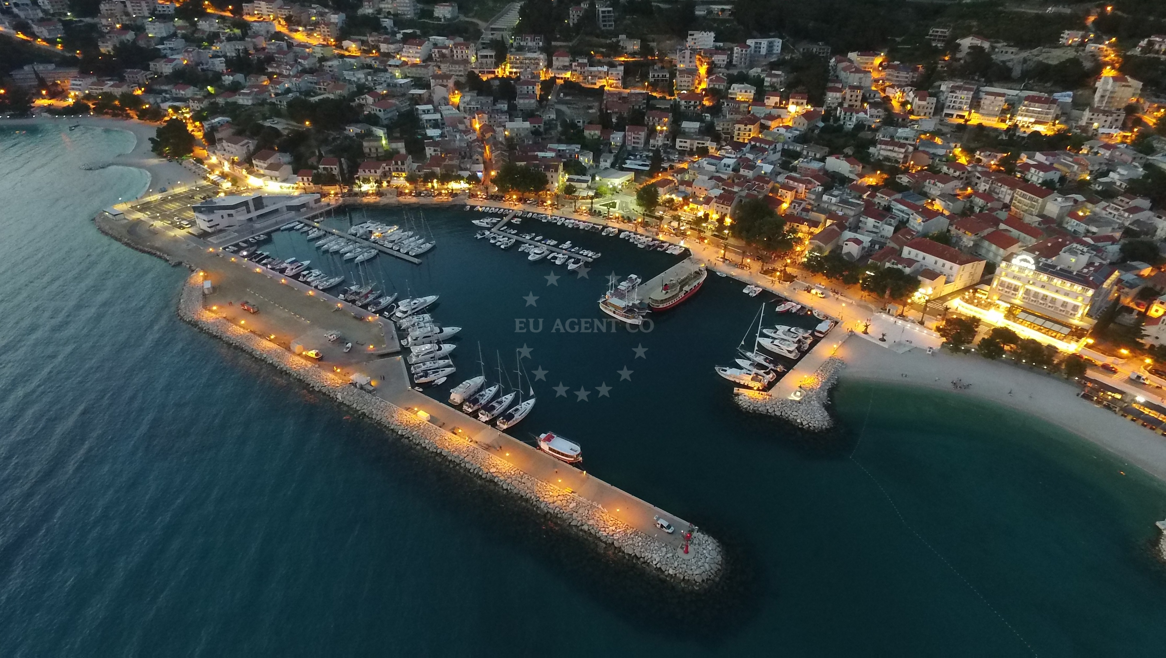 Scenic view of Baška Voda village from the marina