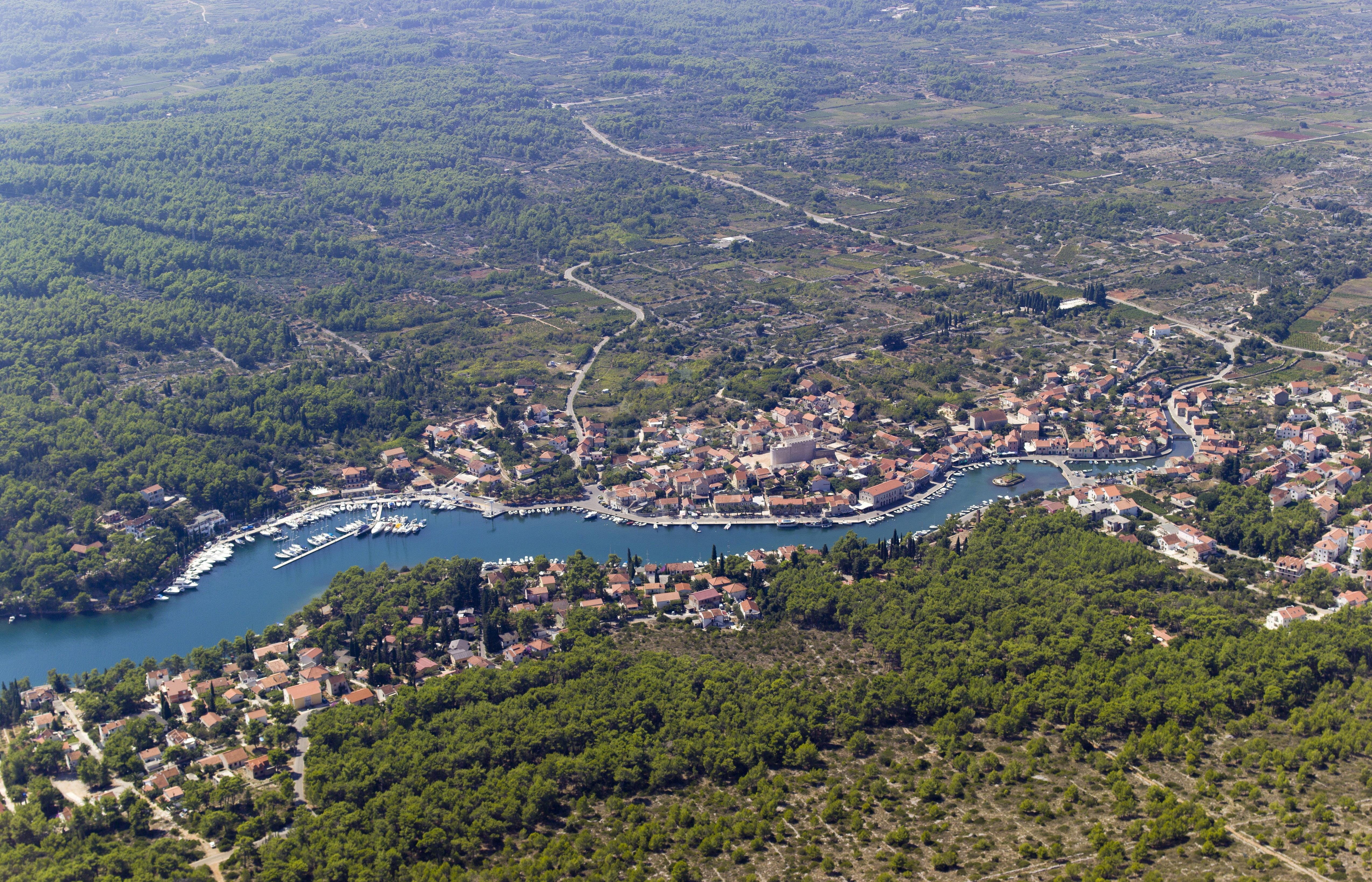 Vrboska town view from ACI Marina, Hvar Croatia