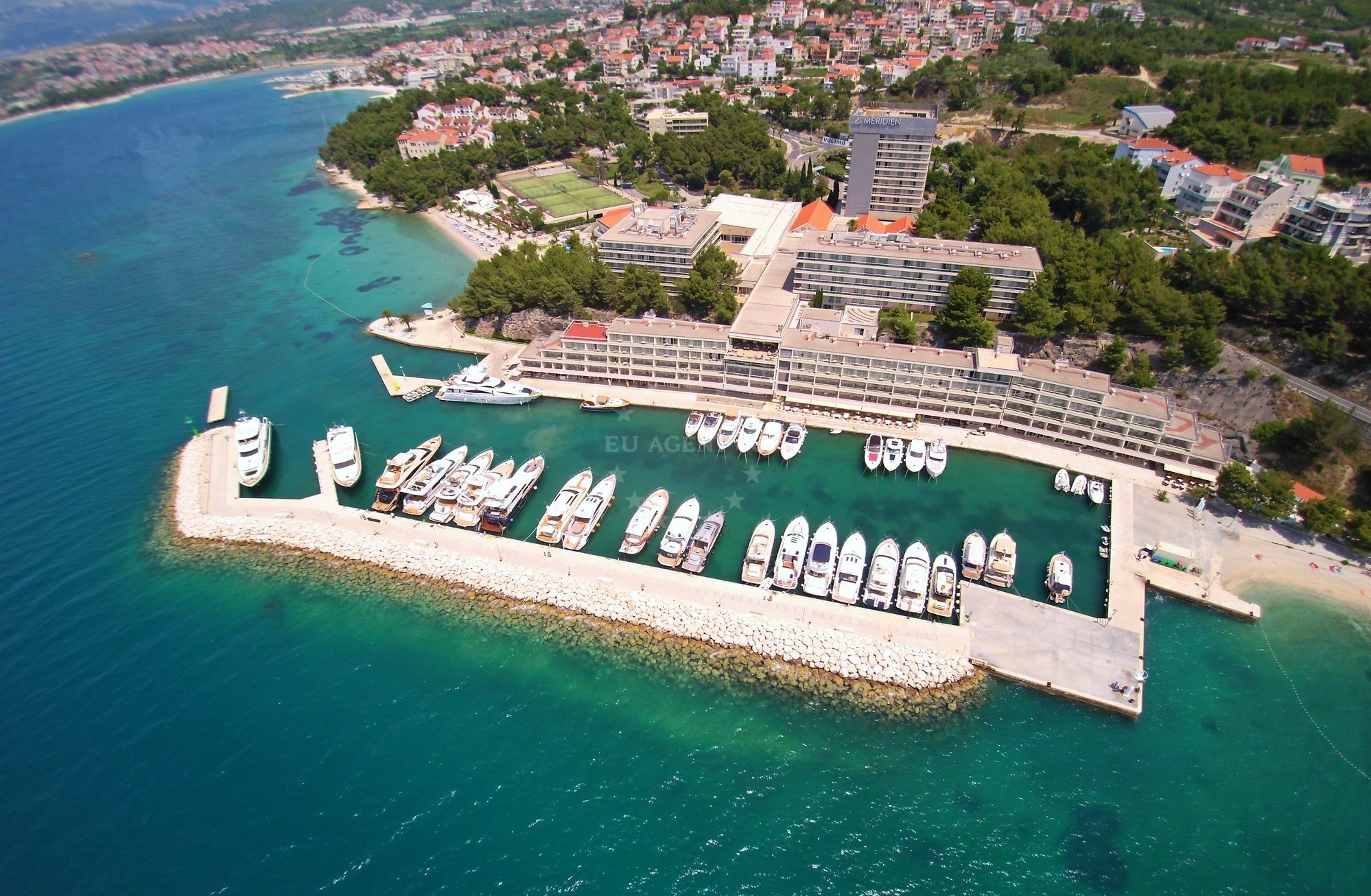 Boats moored at Marina Lav with Adriatic Sea views