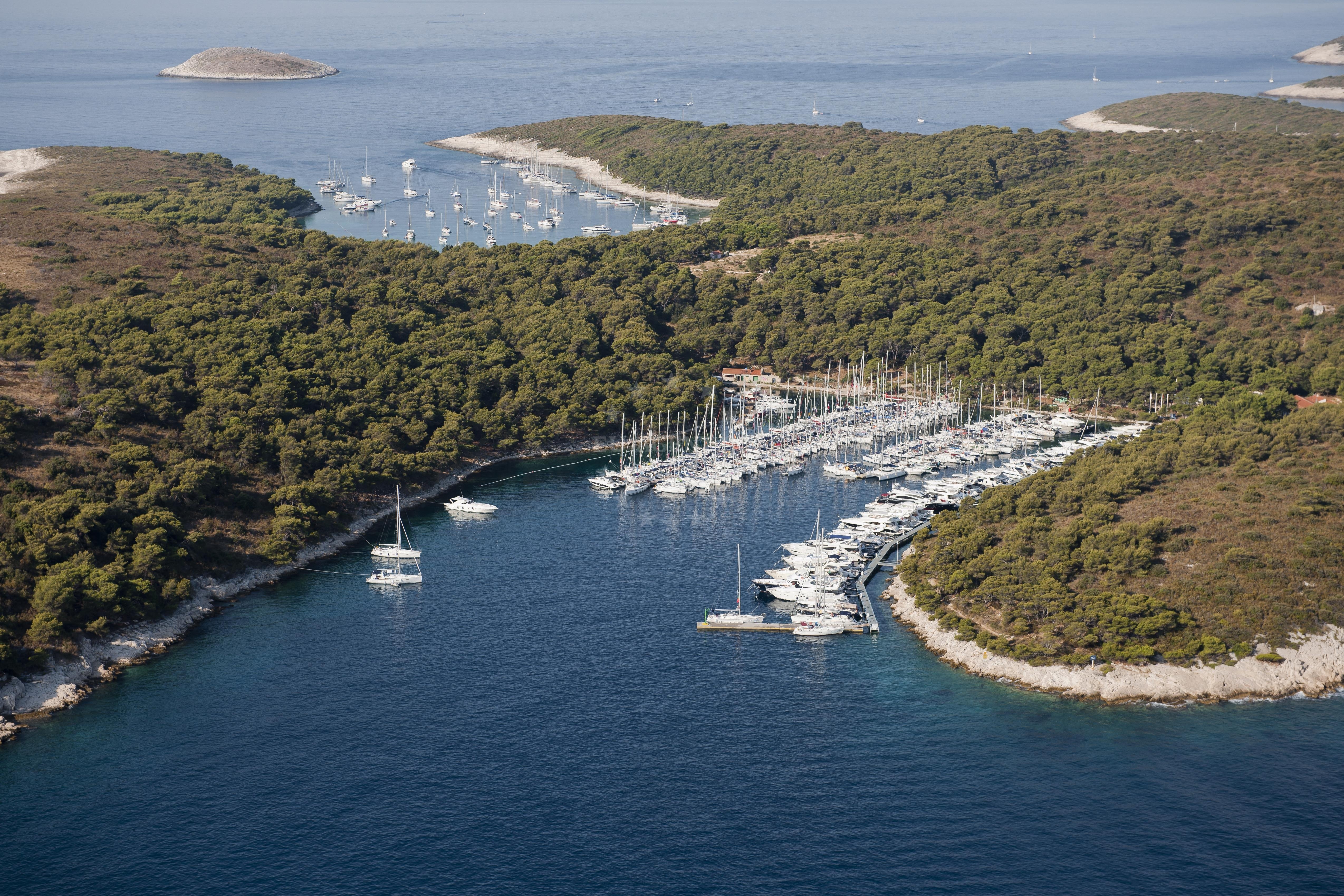 Marina berths at ACI Marina Palmizana, facing Hvar, Croatia
