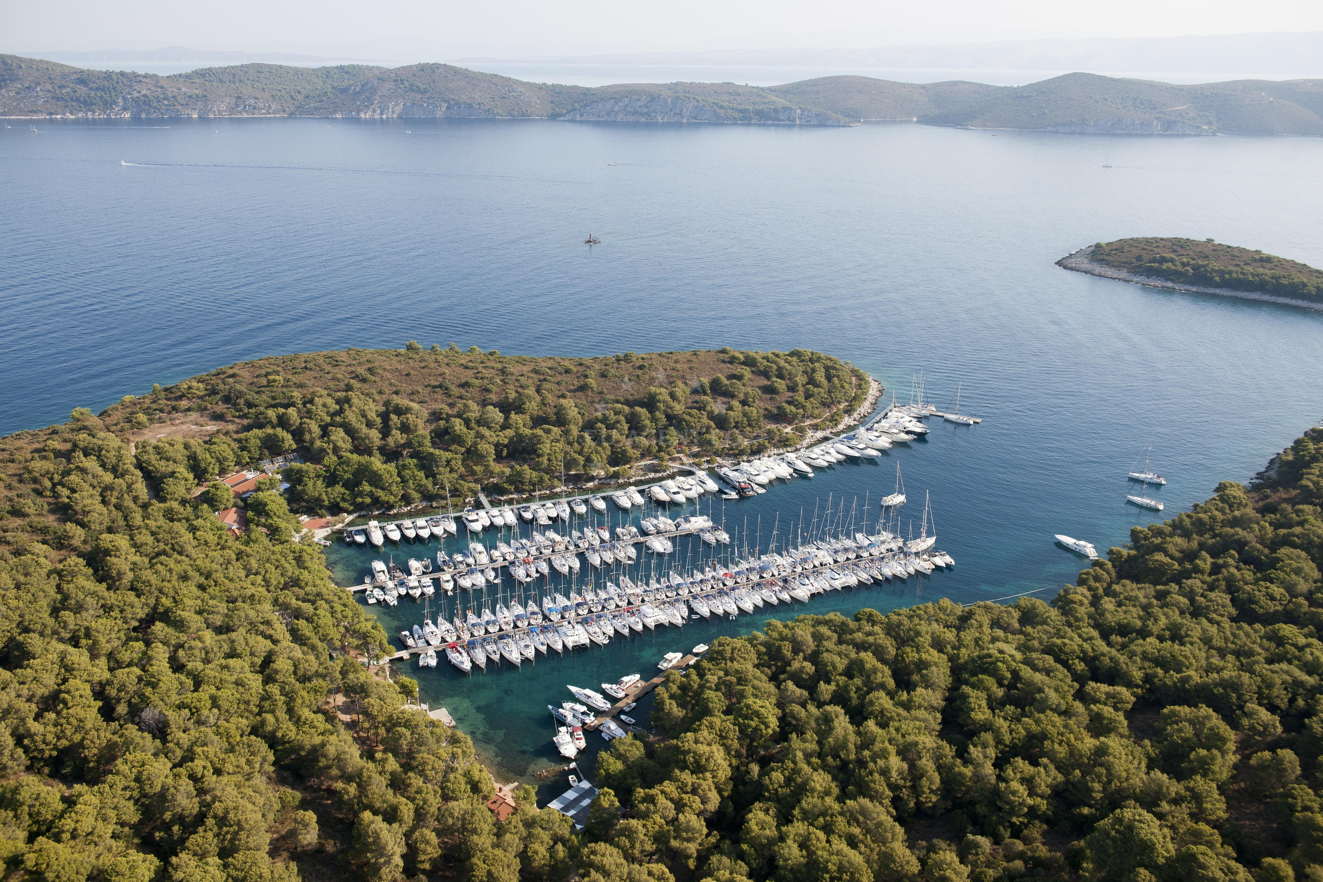 View of St. Klement island from ACI Marina Palmizana, Central Dalmatia