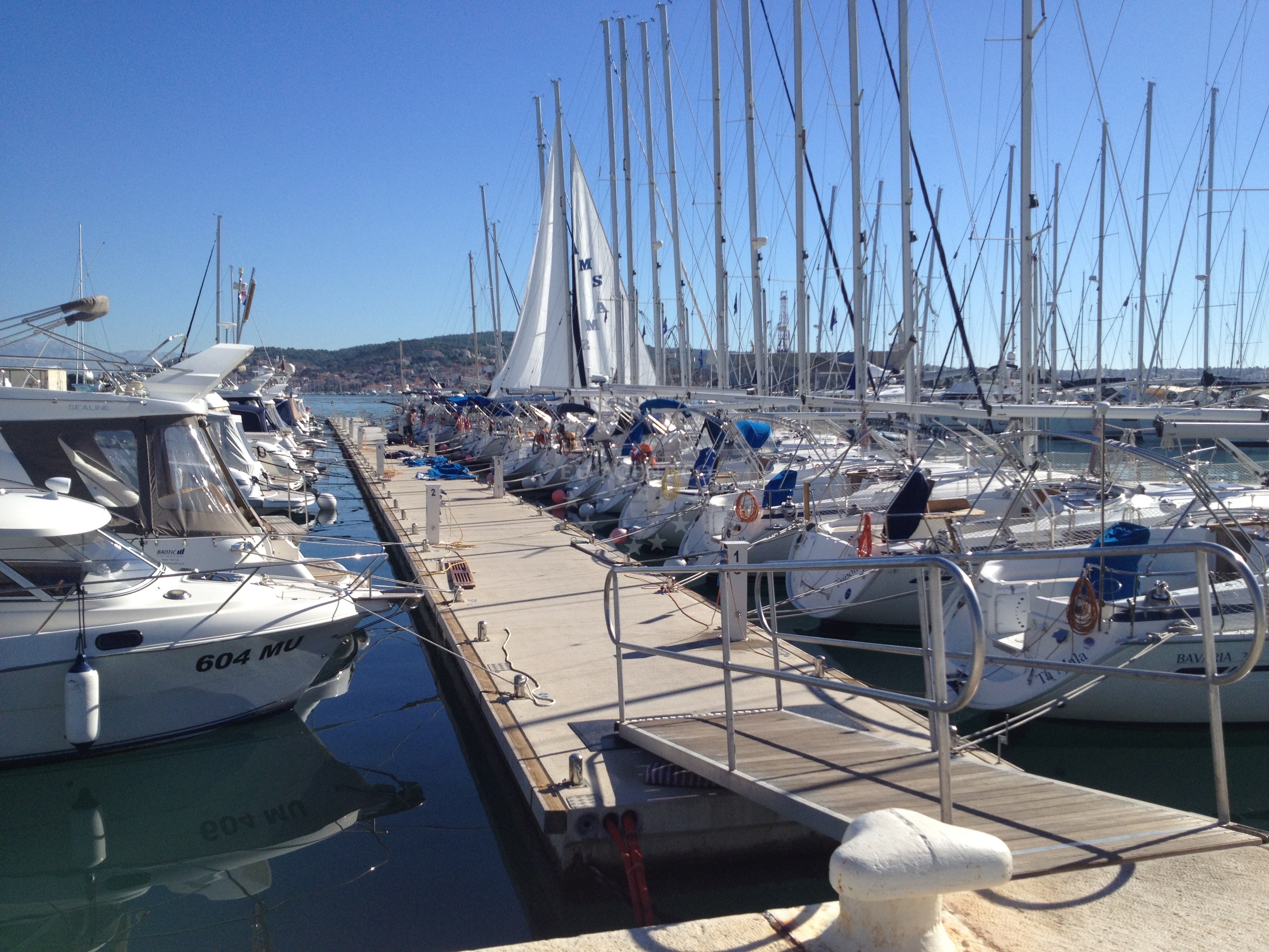 Marina Baotic’s jetty and the Adriatic Sea in the distance.