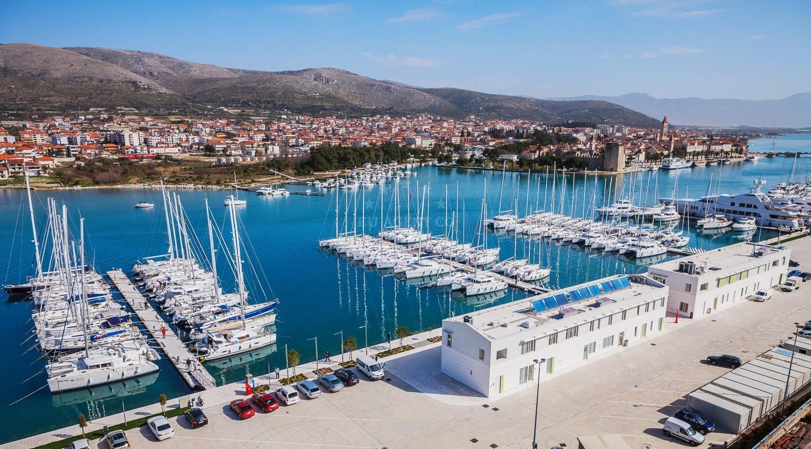 Marina Trogir, Central Dalmatia, Croatia - mooring berths and historic Trogir in the background