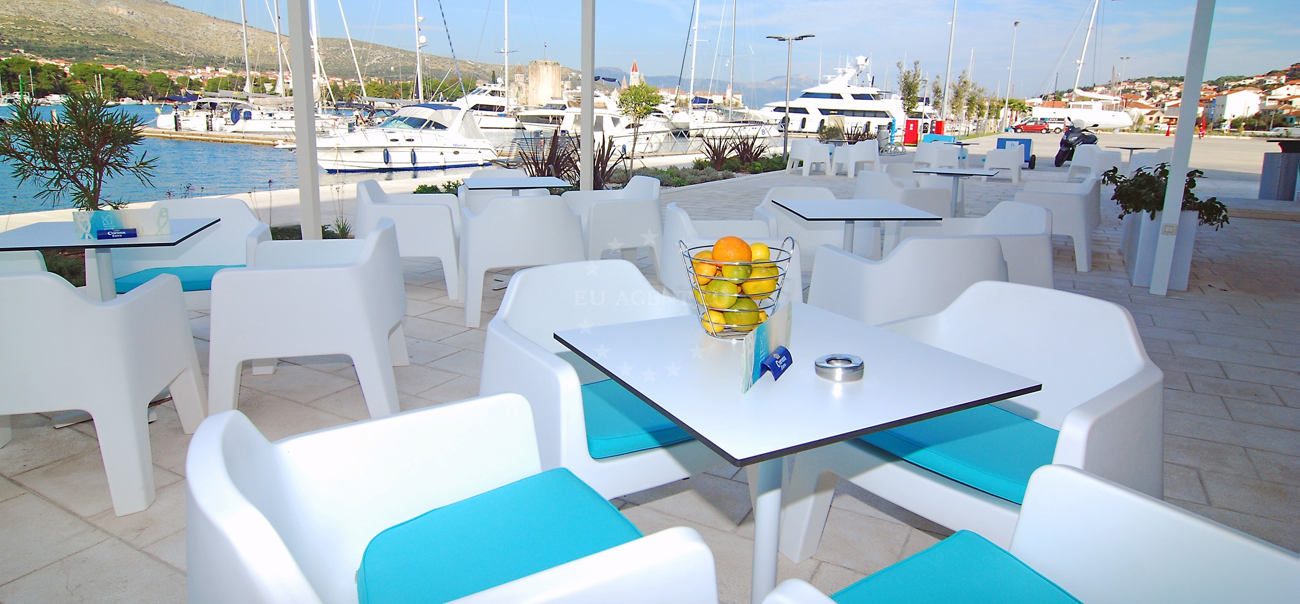 View from Marina Trogir toward Split Airport and the Adriatic coastline