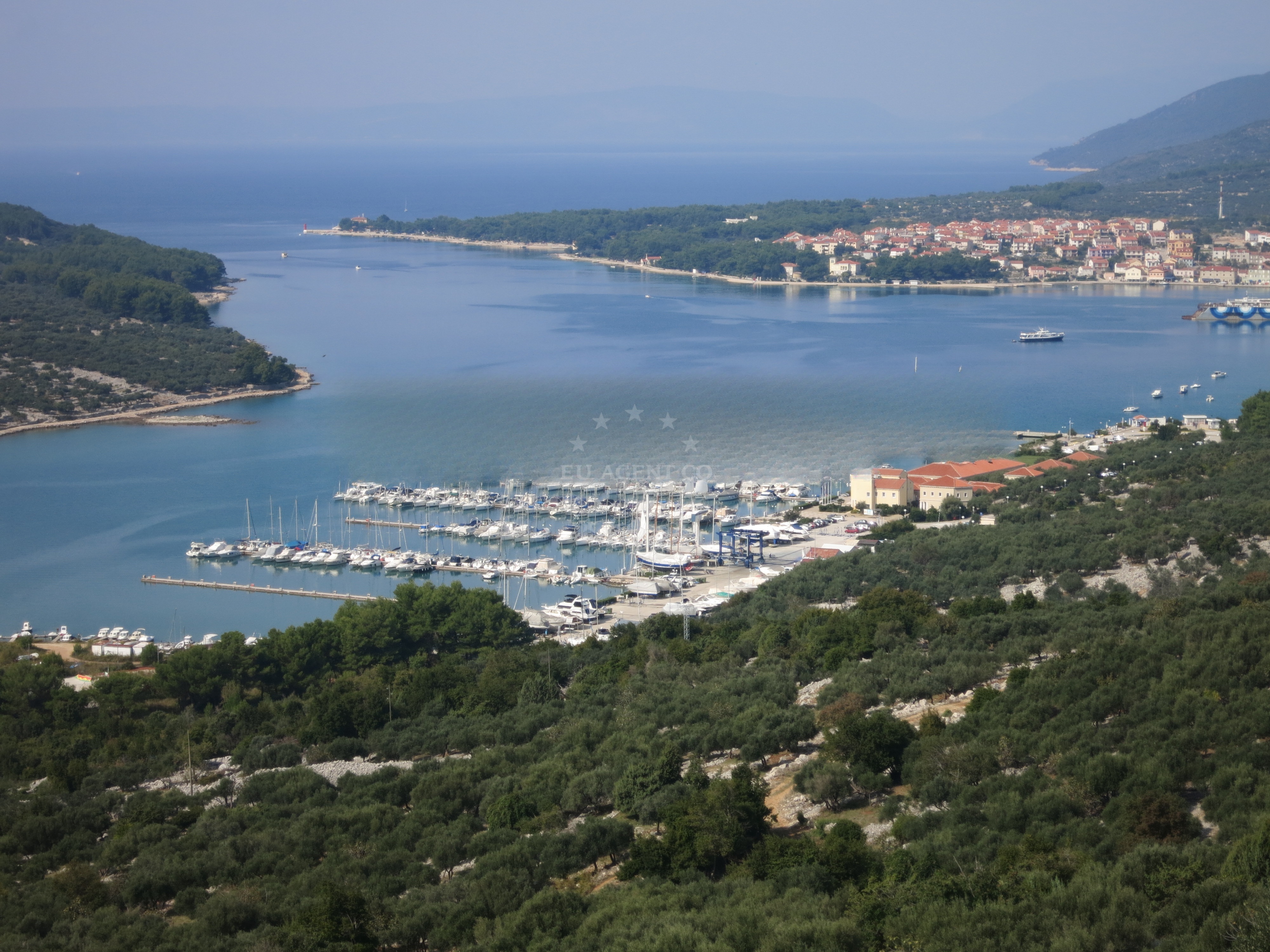 View of Cres Harbour and surrounding coastline from the marina
