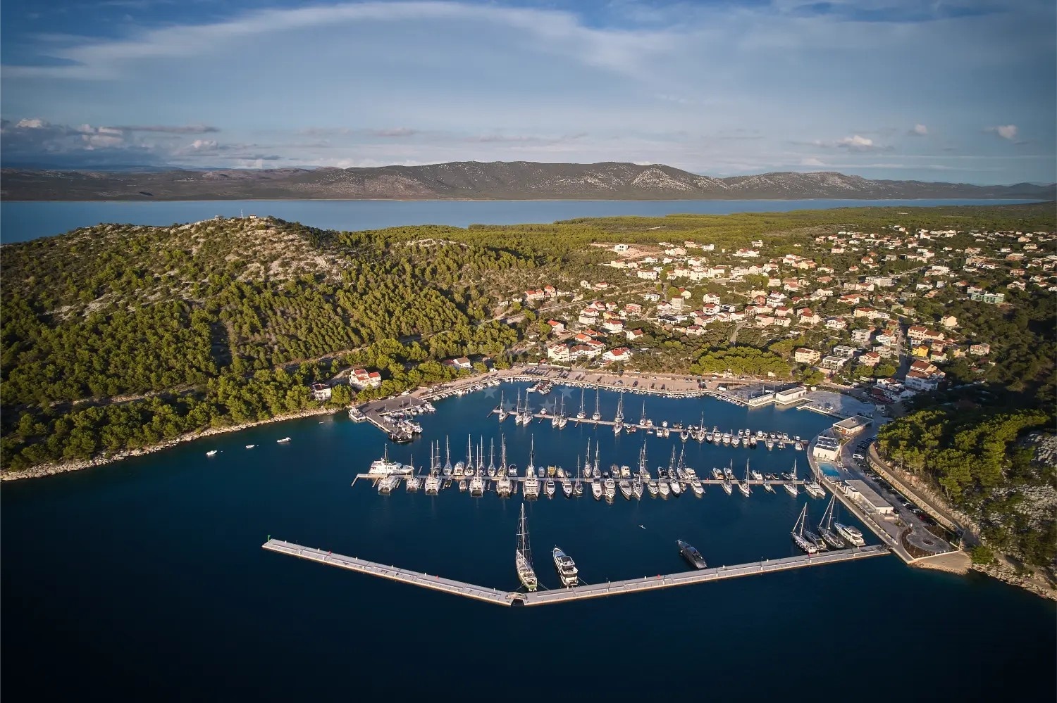 View of Marina Drage from the water, North Dalmatia, Croatia