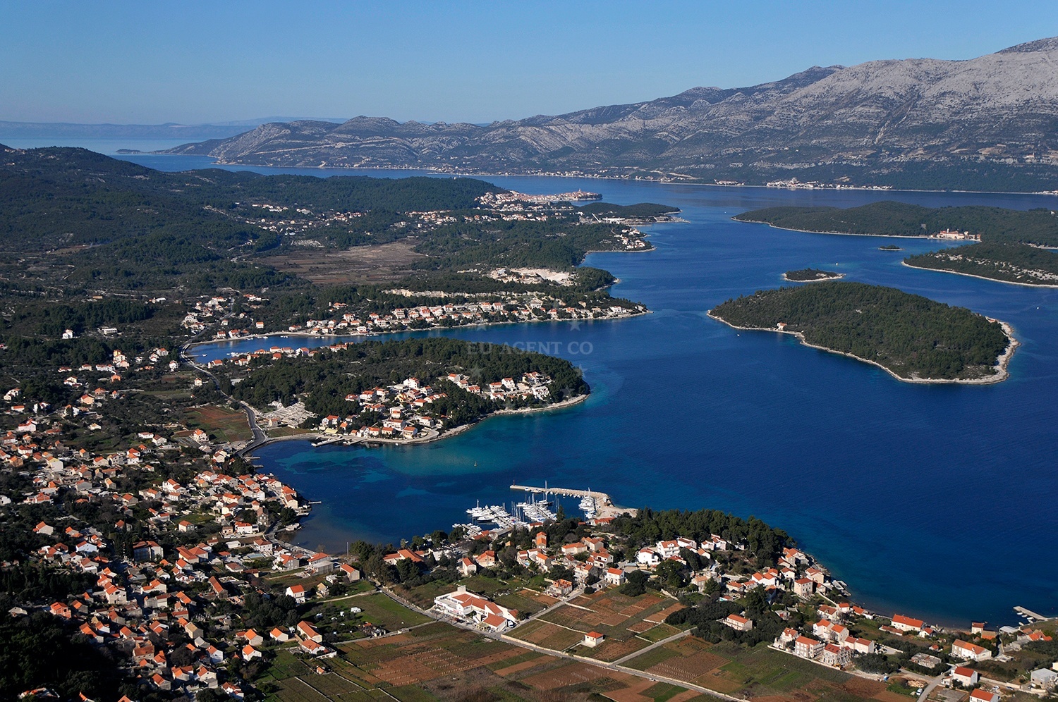 Marina Lumbarda with Korcula town in the distance