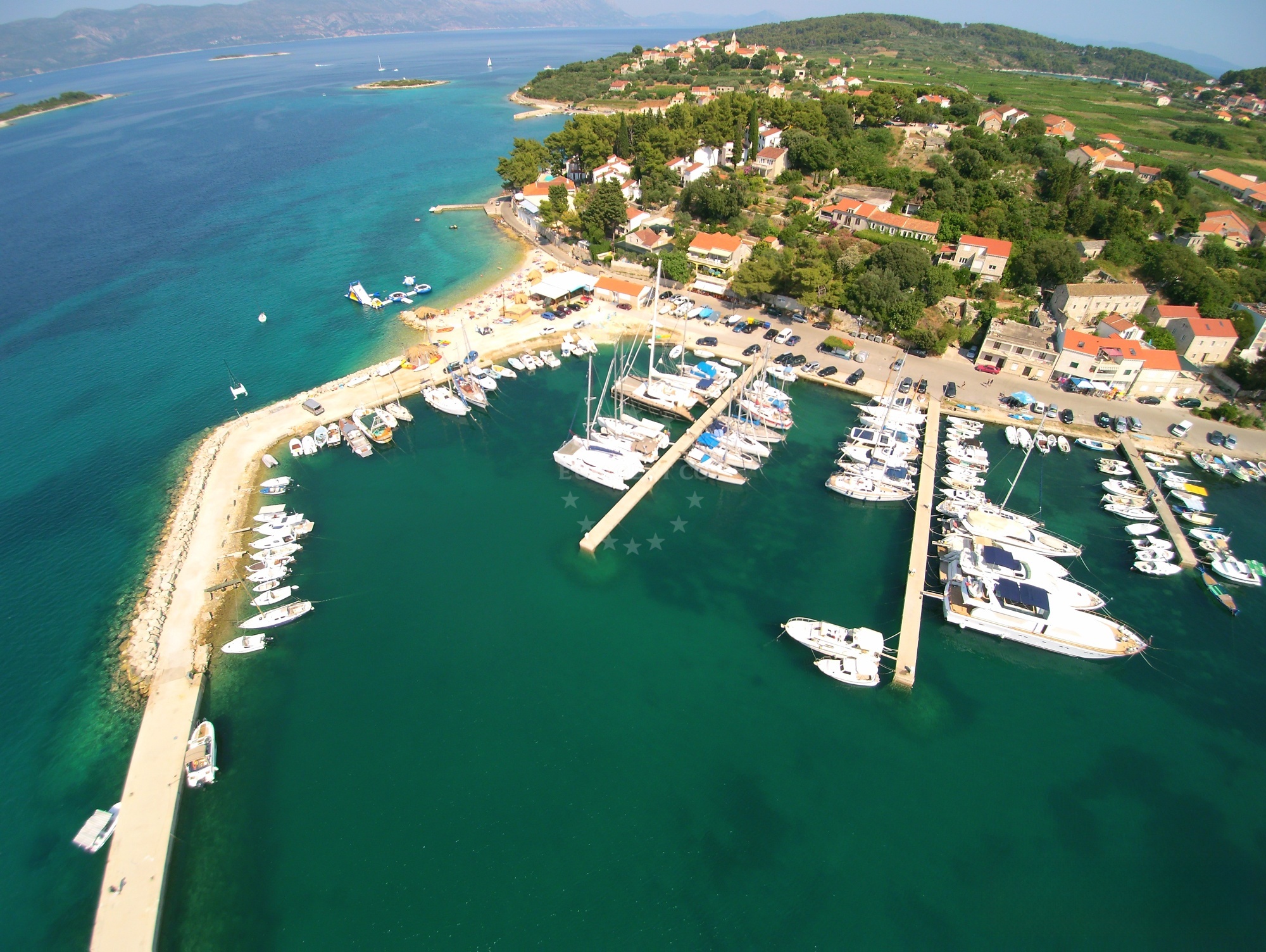 Marina Lumbarda anchorage area with Adriatic horizon