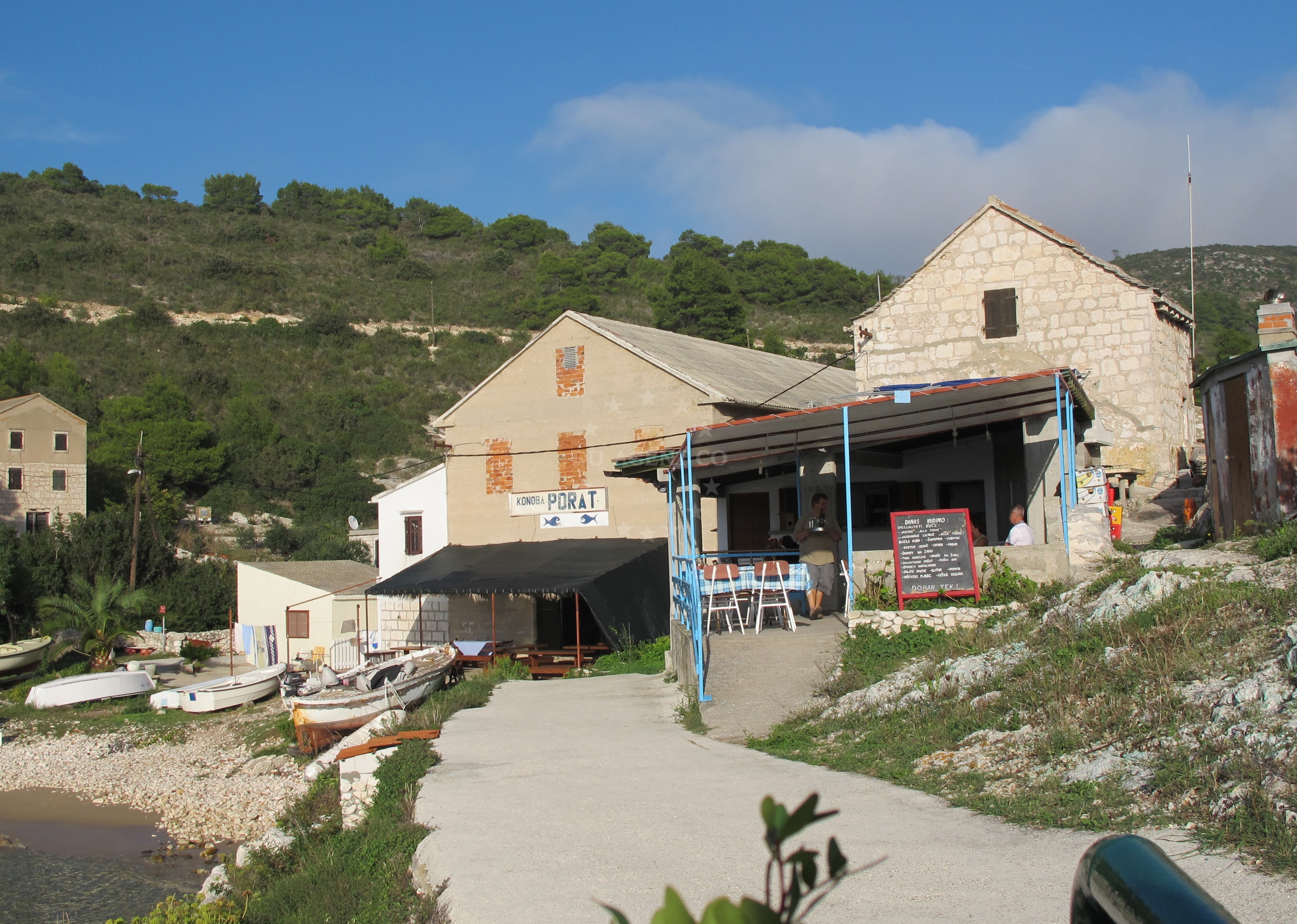 Tomic Restaurant on Bisevo Island, overlooking the Adriatic Sea with a panoramic view.