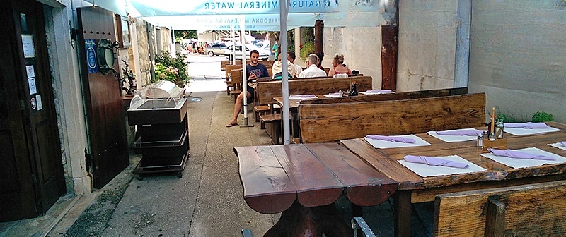Seafood stew on display at Konoba Dupini, Milna