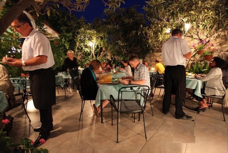 Outdoor patio at Paradies Garden Restaurant, Hvar, Central Dalmatia, Croatia