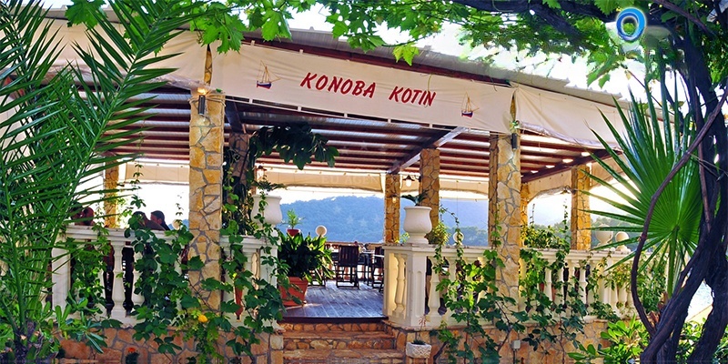 Konoba Kotin restaurant terrace with sea view, Milna, Hvar, Croatia