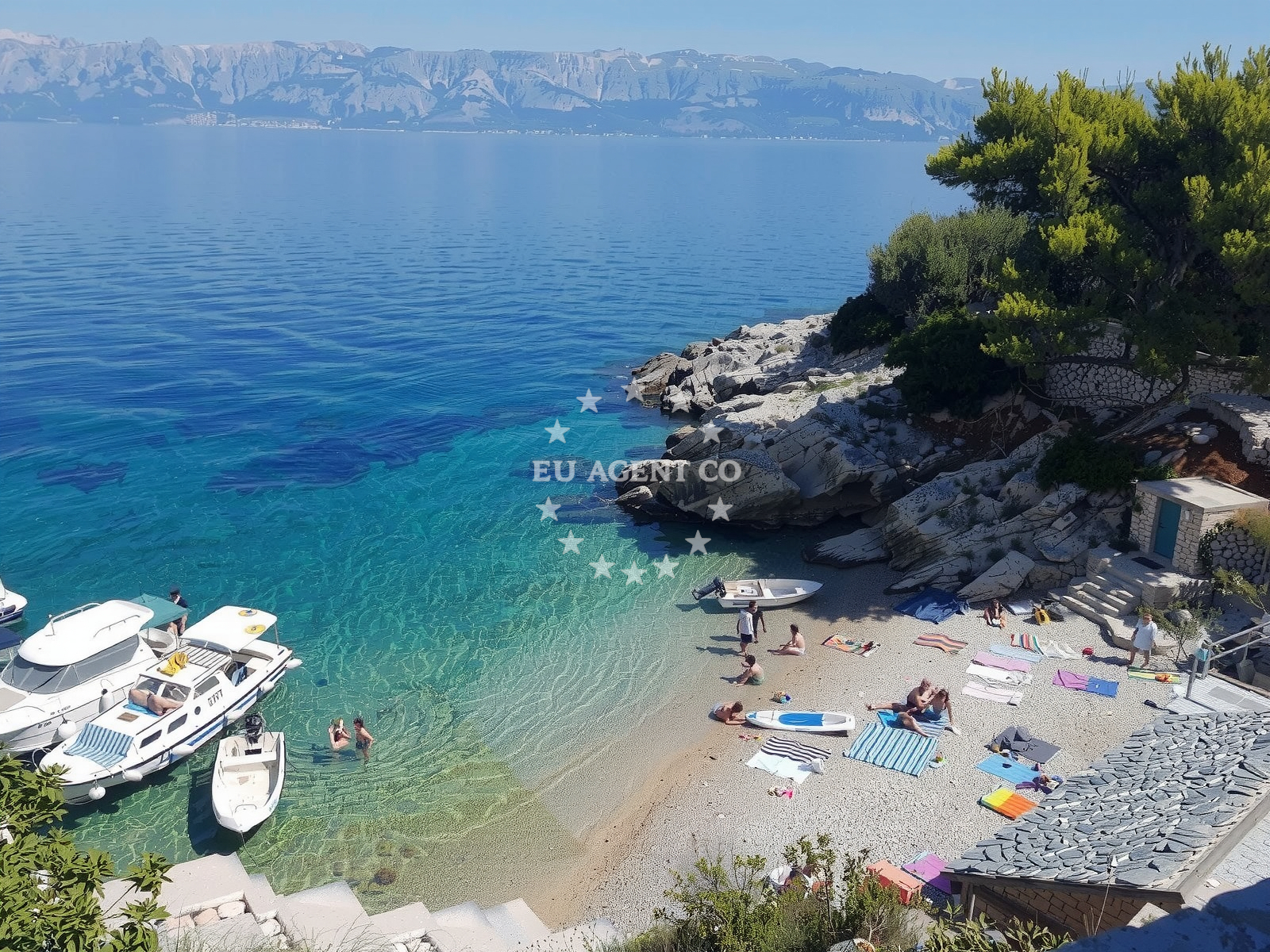 Pakomina Restaurant on Hvar Island, overlooking the Adriatic Sea with nearby quay and coastal views