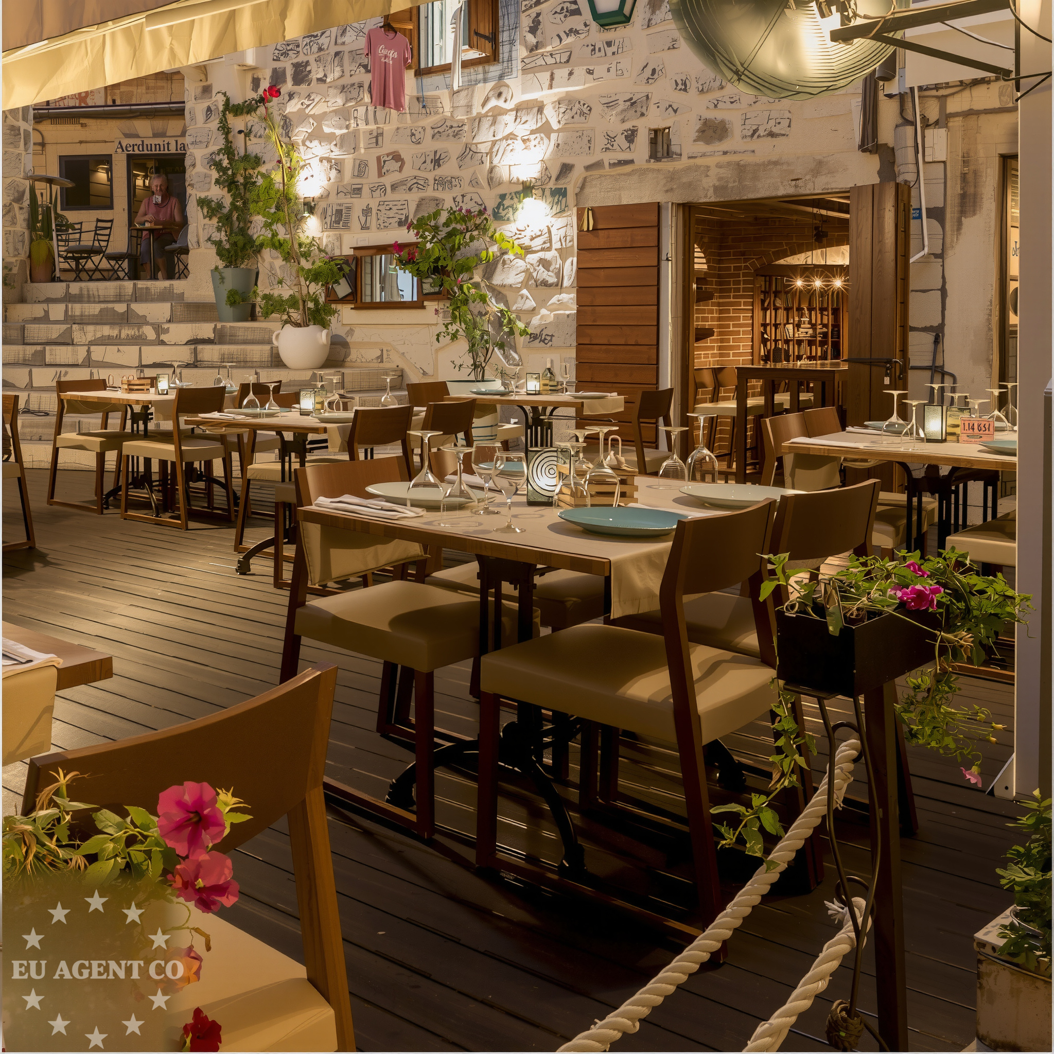 Dining area overlooking the harbor and marina in Hvar