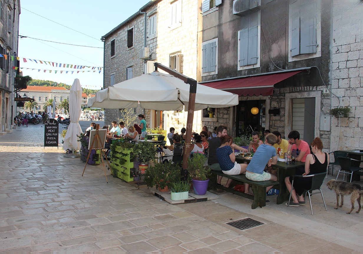 Outdoor seating area at Pizzeria Marko, Stari Grad