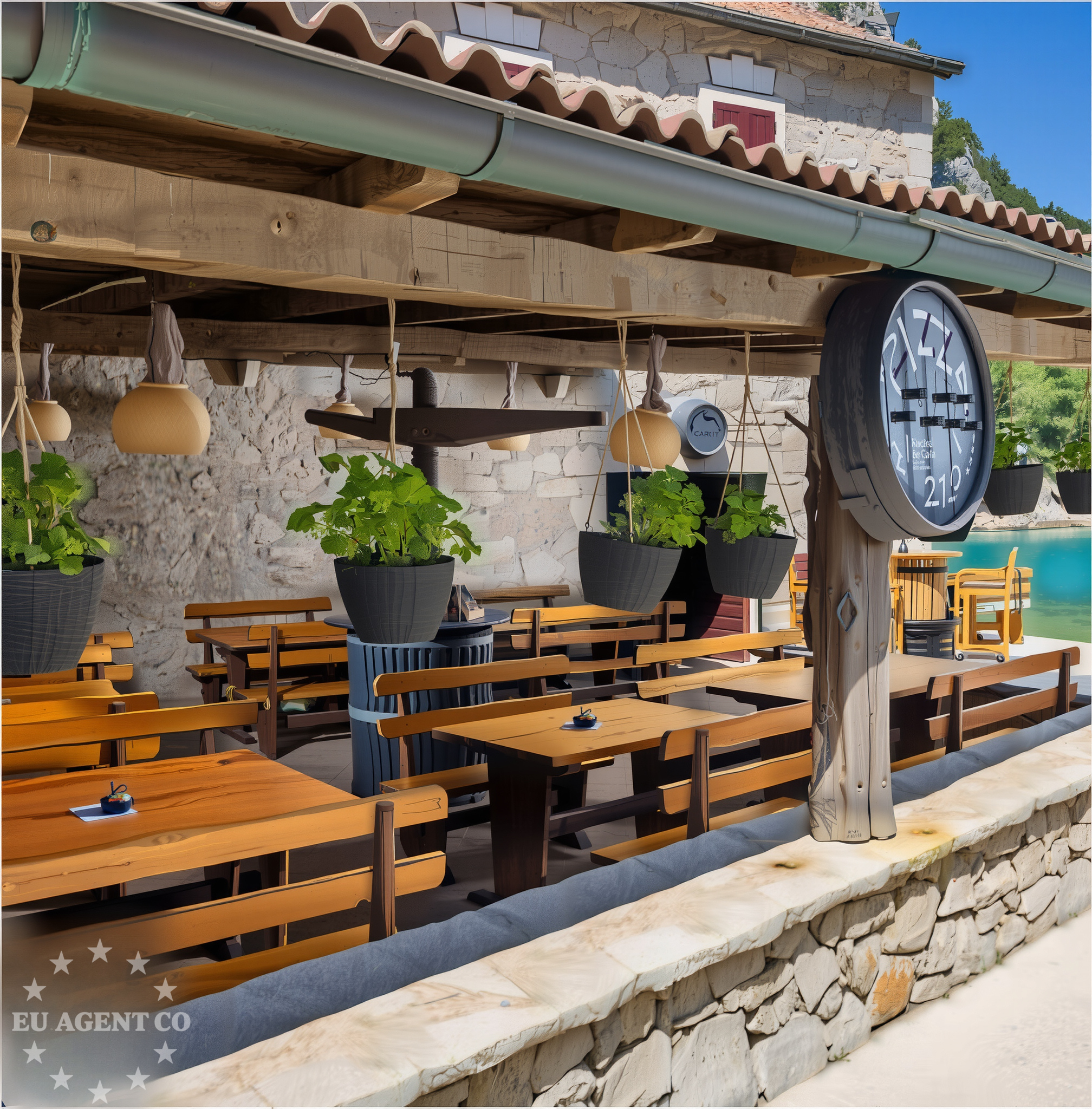 Velika Stiniva Restaurant overlooking the Adriatic Sea with a buoy field in the distance