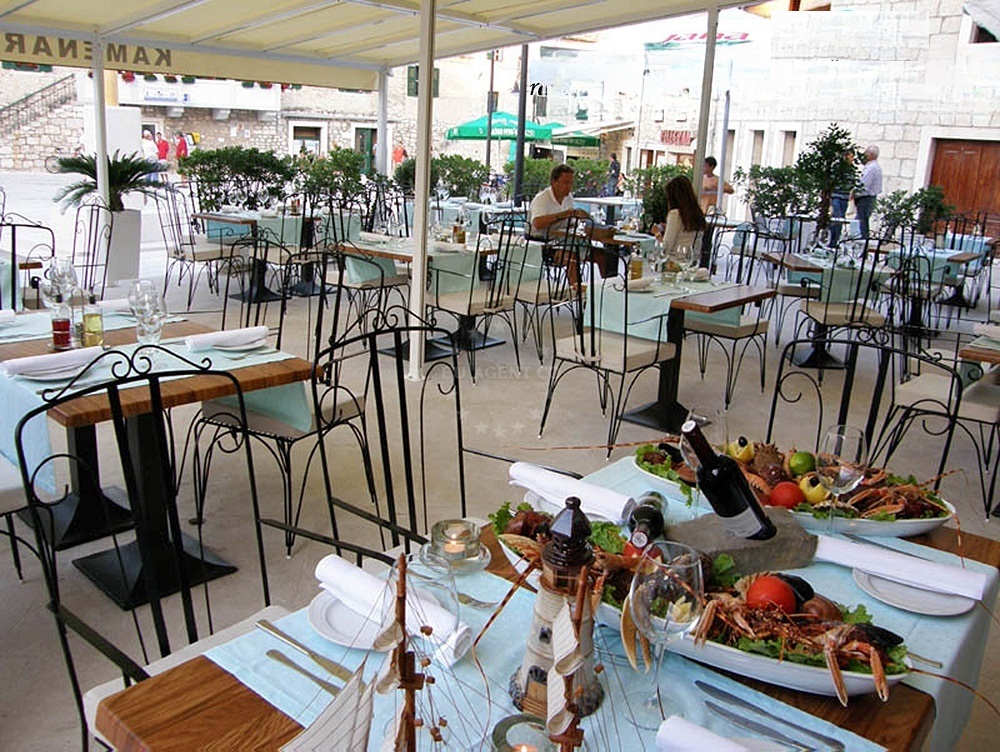 View of Primosten's medieval walls from Kamenar Restaurant